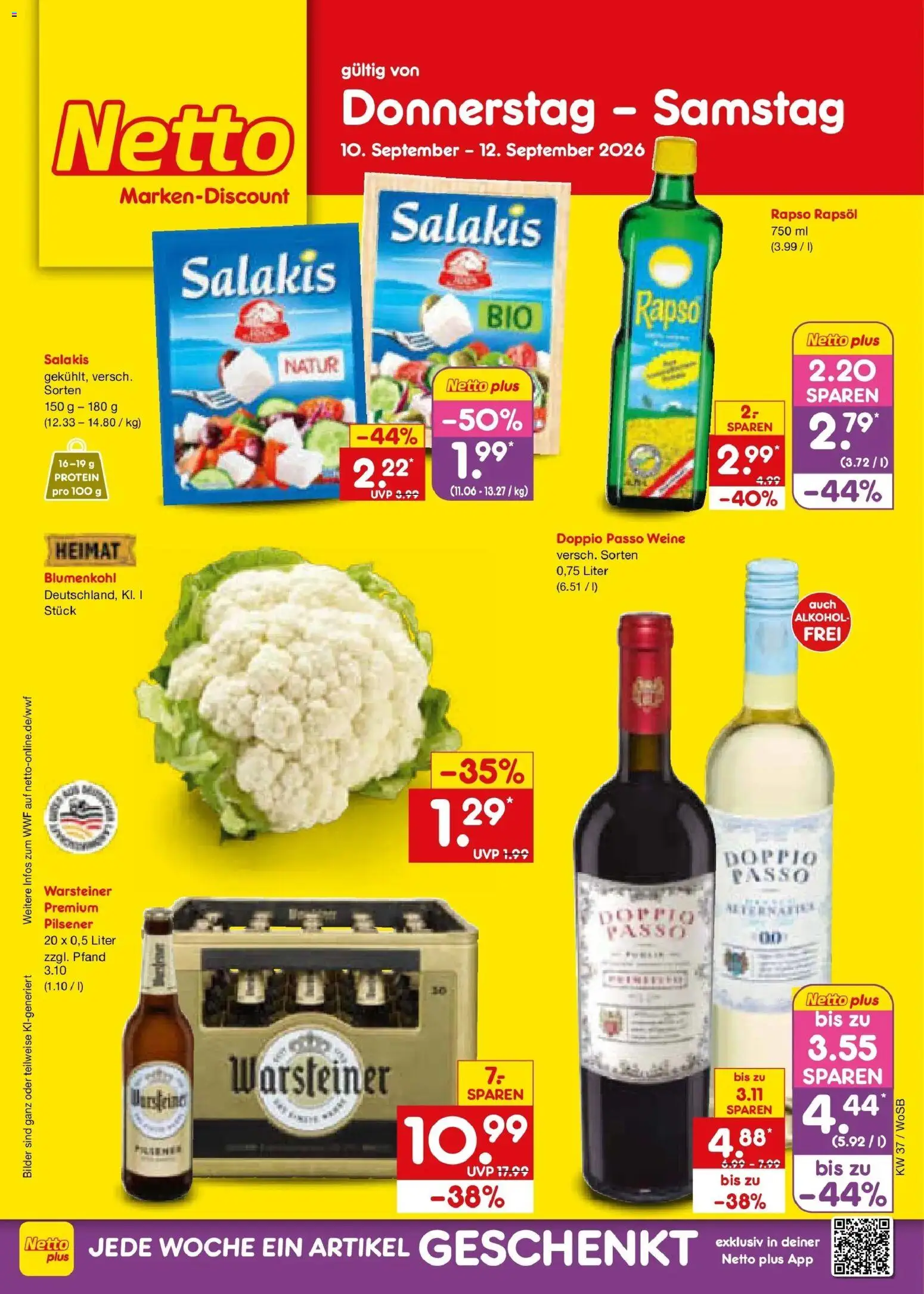Netto Marken-Discount Prospekt Ludwigshafen-Edigheim – gültig ab 07.09.2026 | Seite: 62 | Produkte: Rapsöl, Alkohol, Warsteiner, Blumenkohl