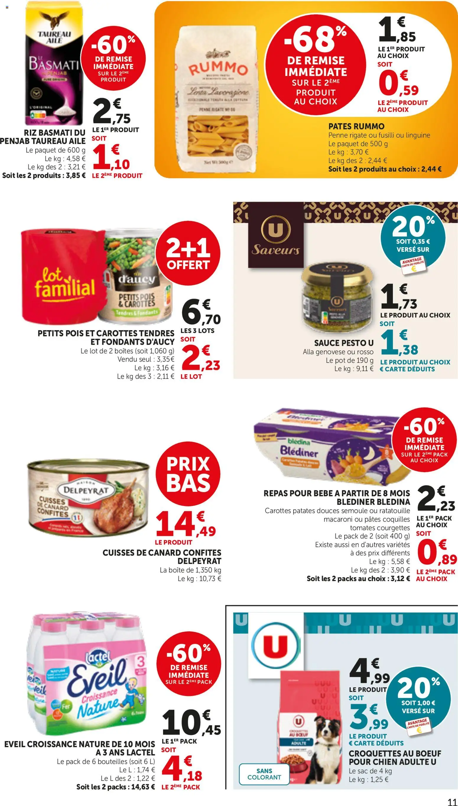 {H1} | Page: 11 | Produits: Cuisses de canard confites, Petits pois, Semoule, Riz