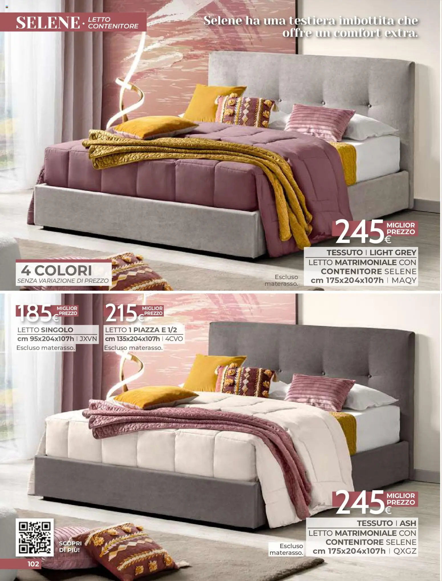 Volantino Mondo Convenienza del 01/09/2026 | Pagina: 104 | Prodotti: Letto matrimoniale, Letto contenitore, Letto, Materasso