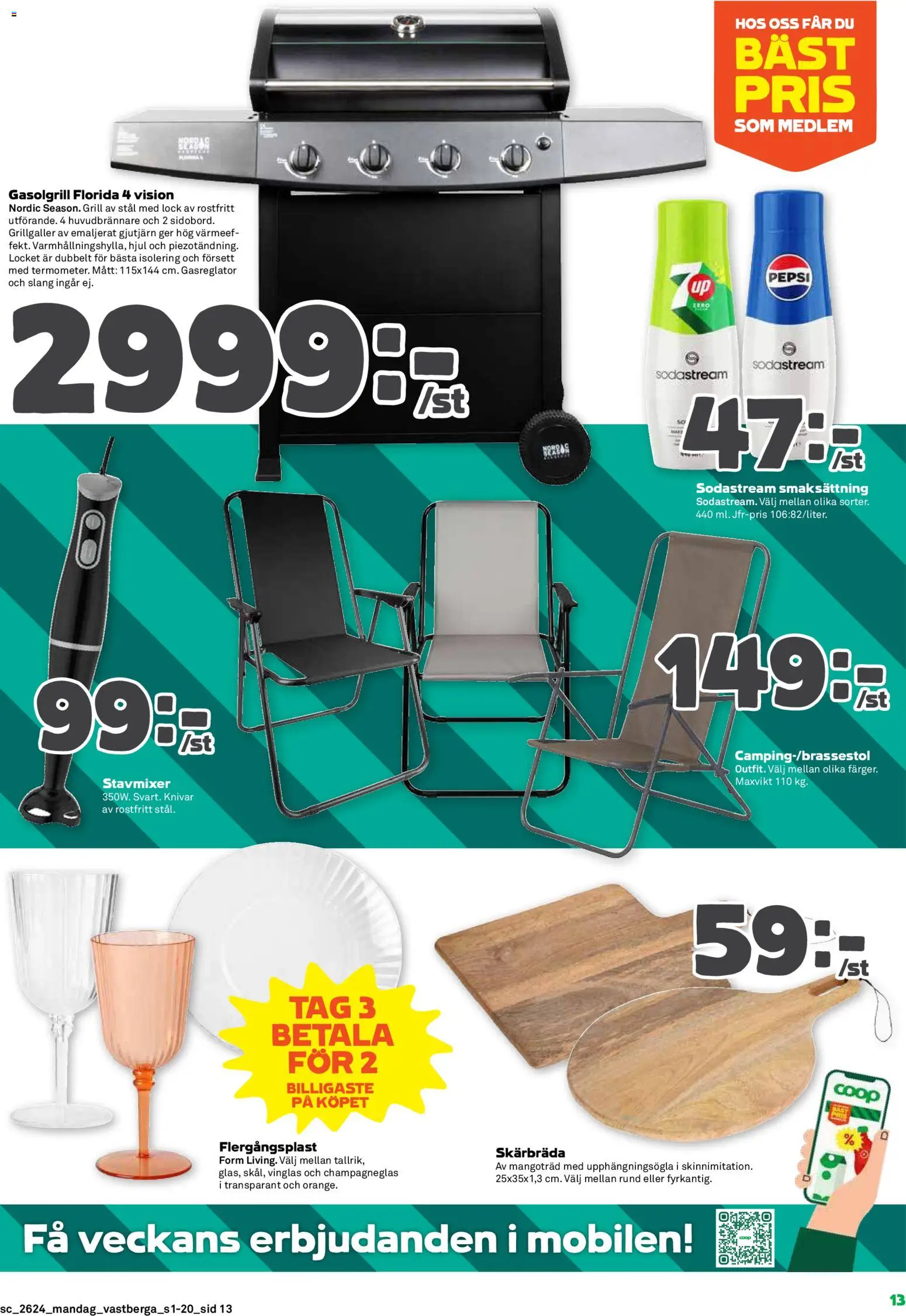 Coop Forum reklamblad aktuell från 08.06.2026 | Sida: 13 | Produkter: Grill, Gasolgrill, Pepsi, Sodastream