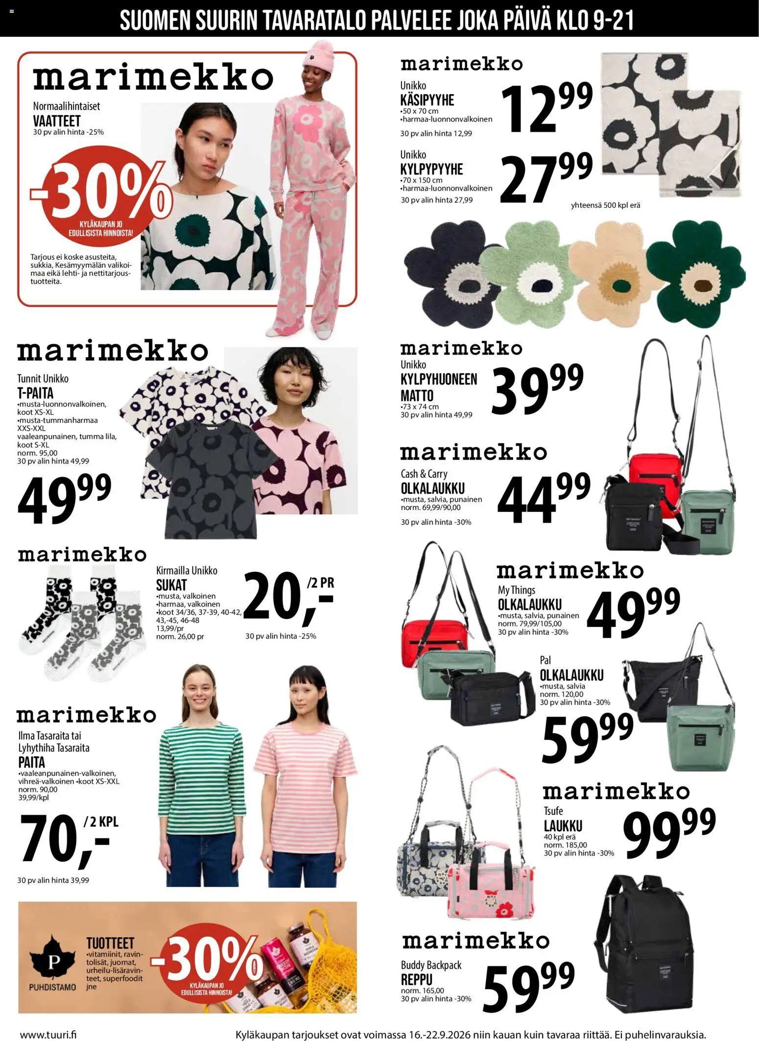 Tuuri tarjoukset – voimassa 16/09/2026 alkaen | Sivu: 3 | Tuotteet: Laukku, Matto, Vaatteet, Reppu