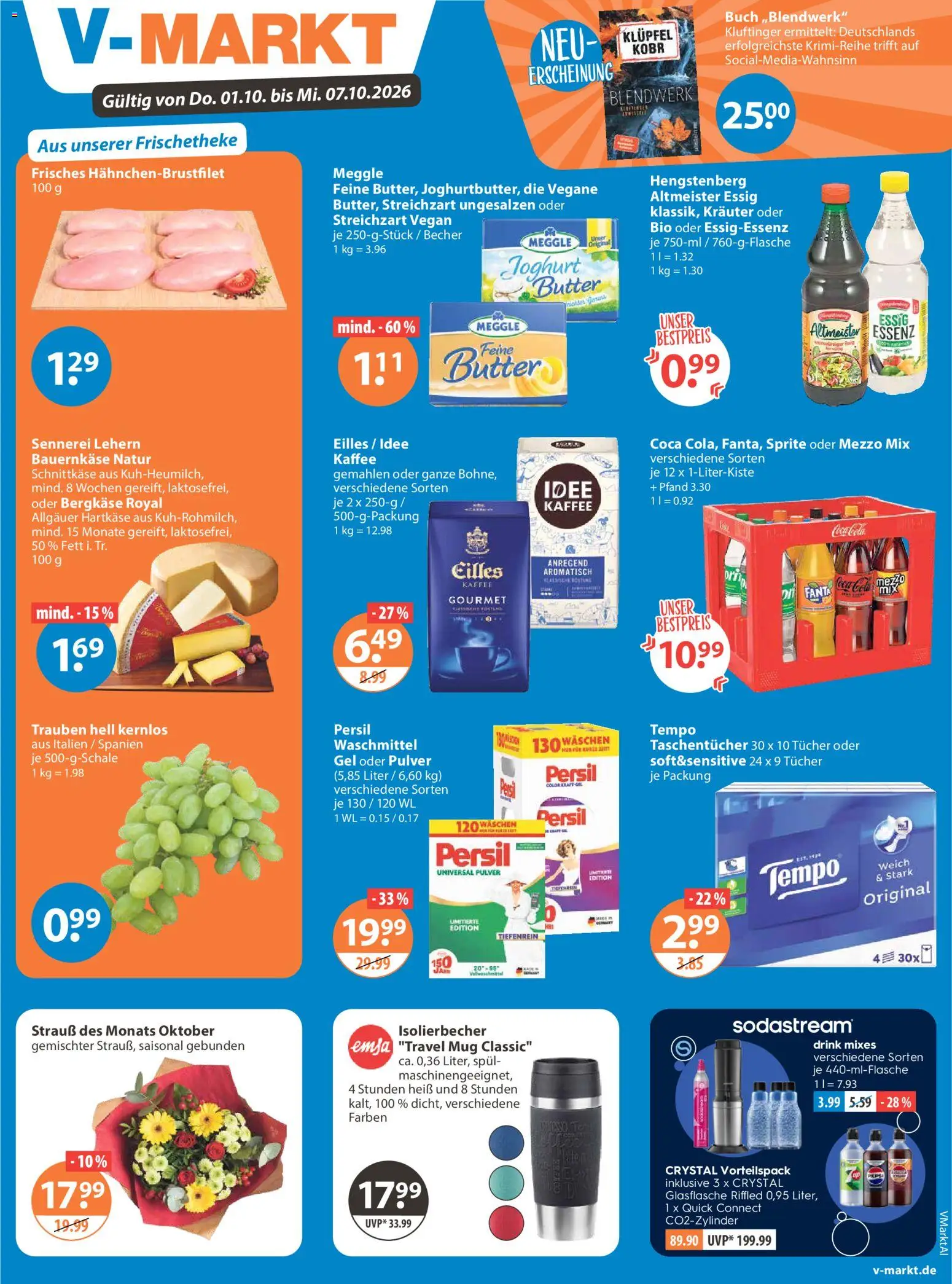 V-Markt Angebote – gültig ab 01.10.2026 | Seite: 1 | Produkte: Mezzo mix, Butter, Kaffee, Essig