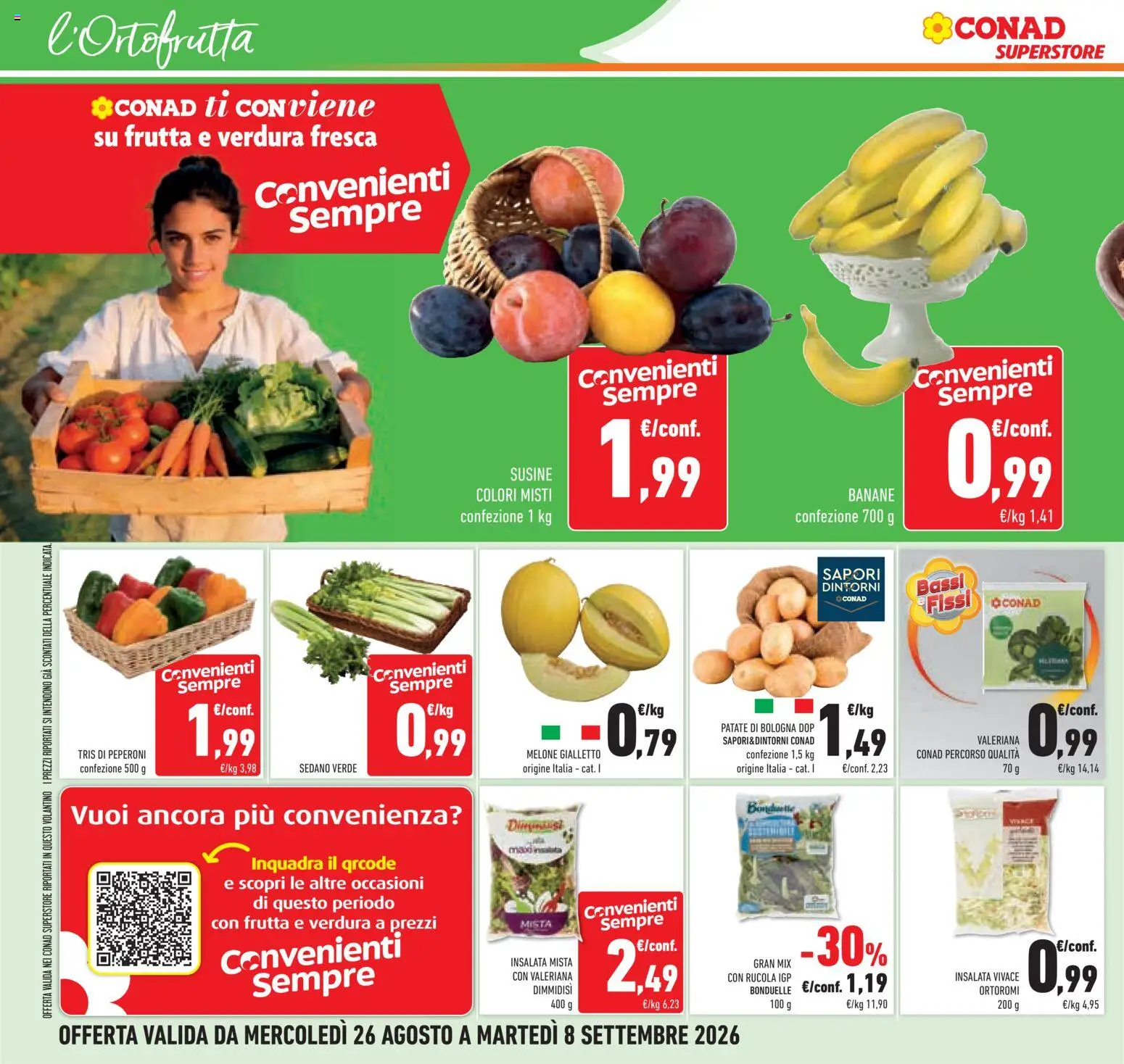 Volantino Conad del 26/08/2026 | Pagina: 10 | Prodotti: Valeriana, Peperoni, Insalata, Sedano