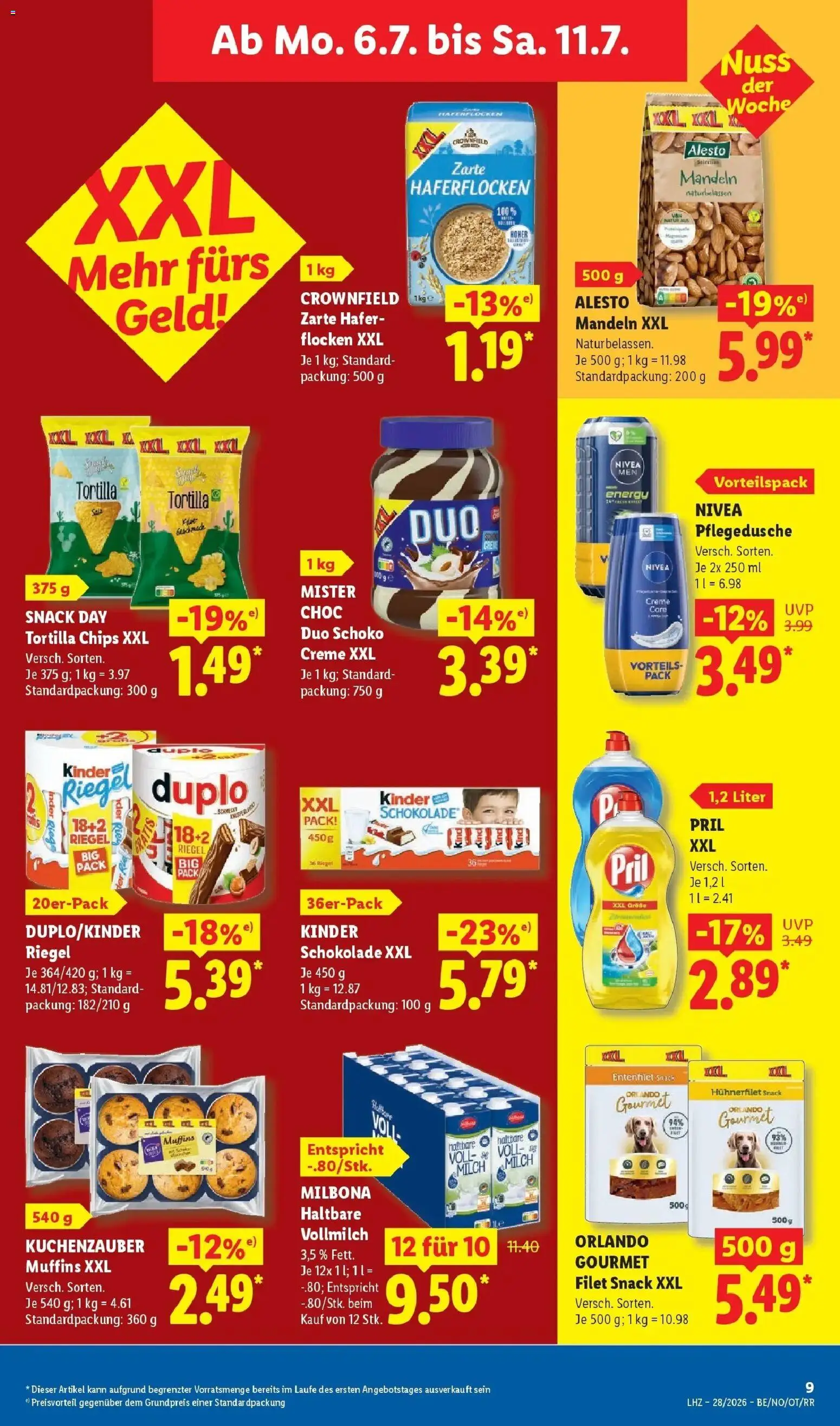 Lidl Prospekt Wahlstedt – gültig ab 06.07.2026 | Seite: 15 | Produkte: Mandeln, Kinder riegel, Chips, Flocken