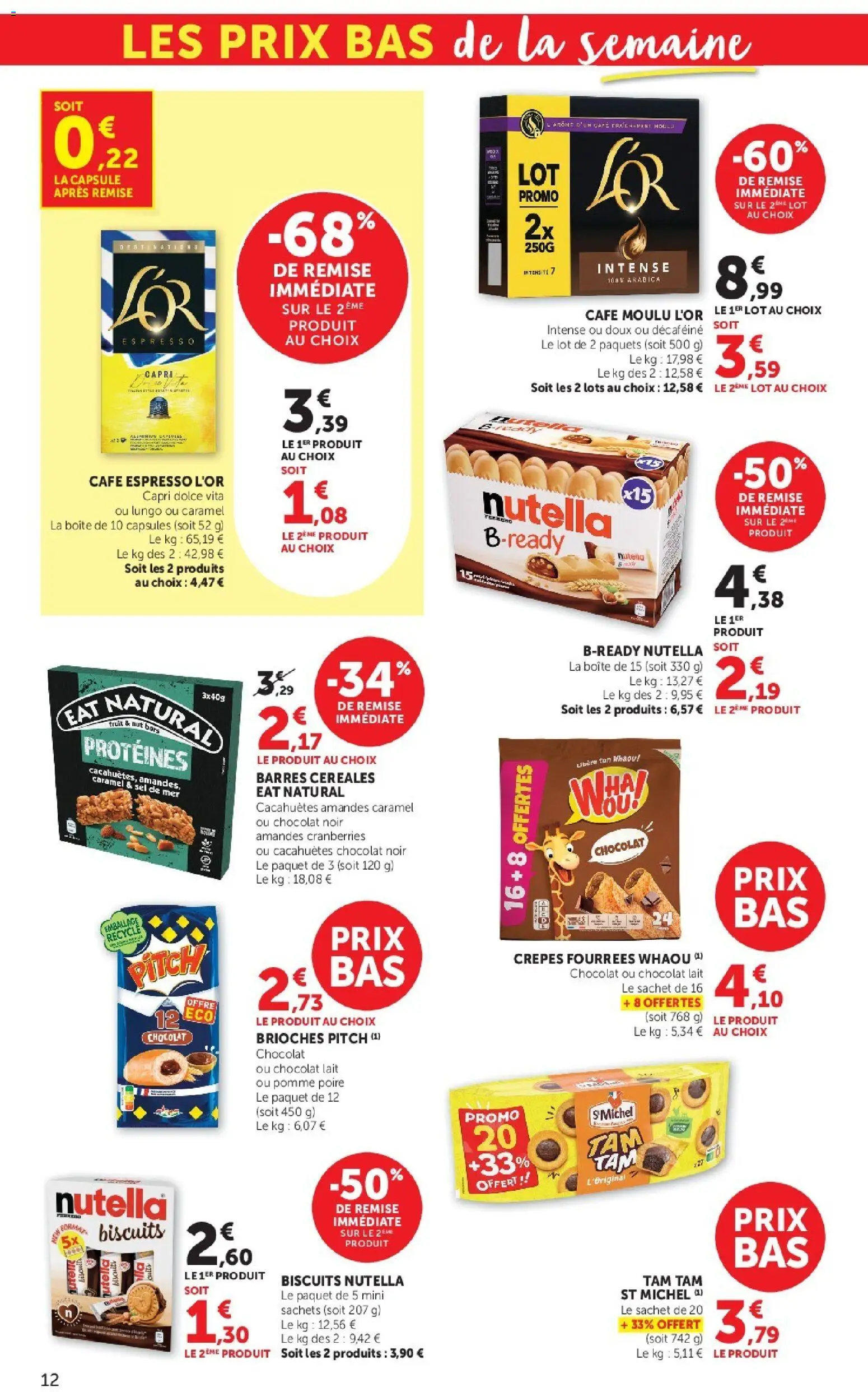 {H1} | Page: 12 | Produits: Pomme, Café moulu, Nutella, Amandes