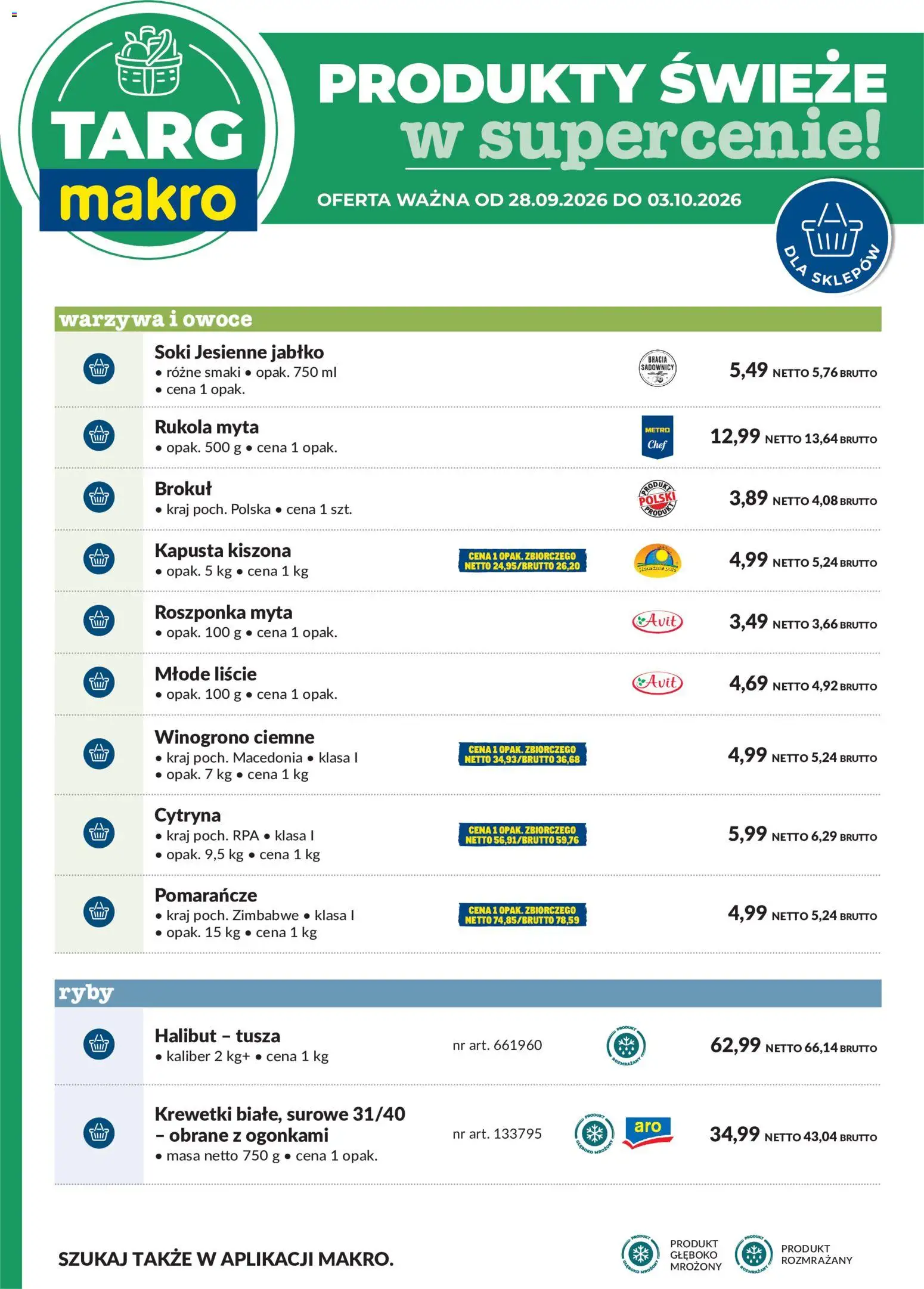 Makro gazetka - Oferta świeża w super cenach od 28.09.2026 | Strona: 6 | Produkty: Kapusta, Rukola, Ryby, Owoce