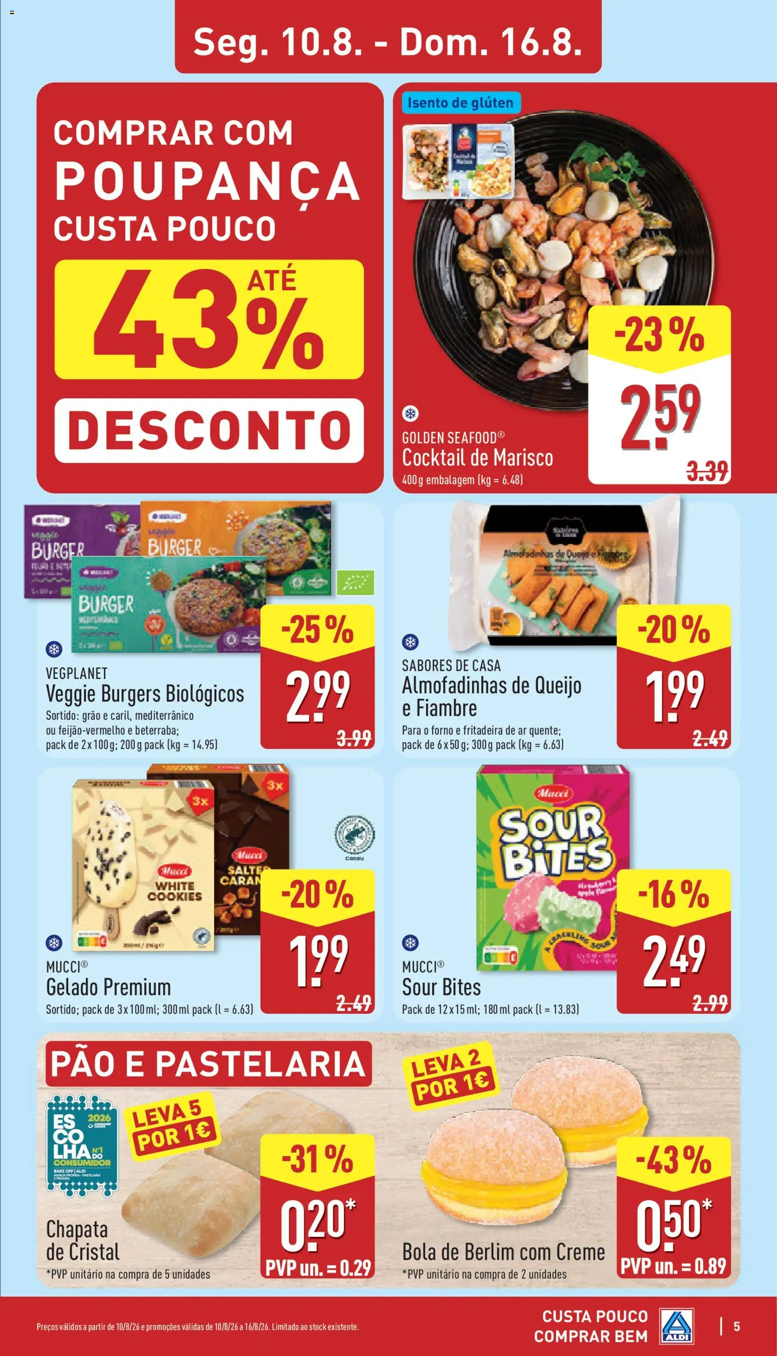 Aldi folheto │ válido de 10/08/2026 | Página: 5 | Produtos: Fiambre, Bola de Berlim, Creme, Pão e pastelaria