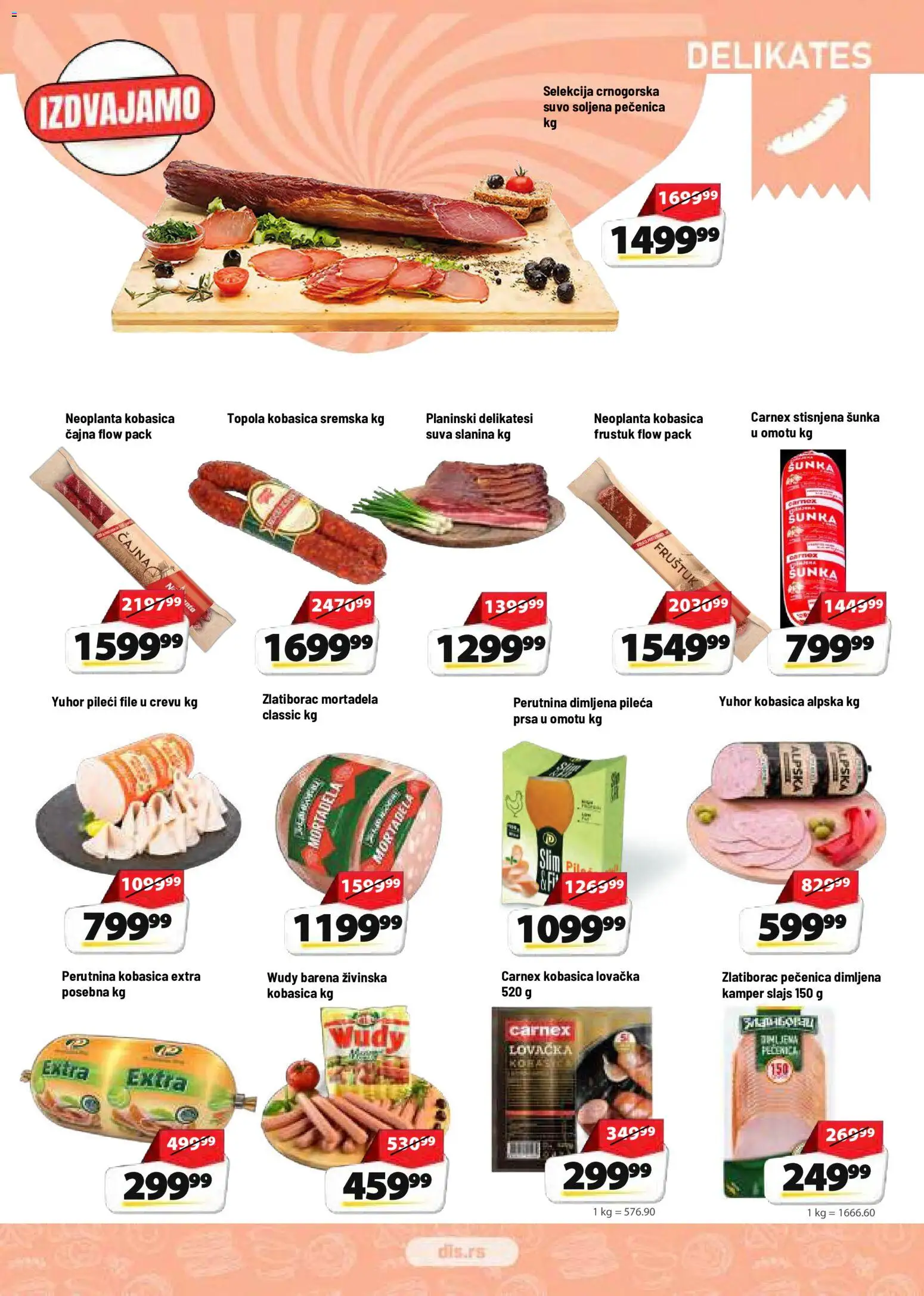Super DIS katalog - važi od 01.10.2026 | Strana: 3 | Proizvode: Suva slanina, Pileći file, Kobasica, Pečenica