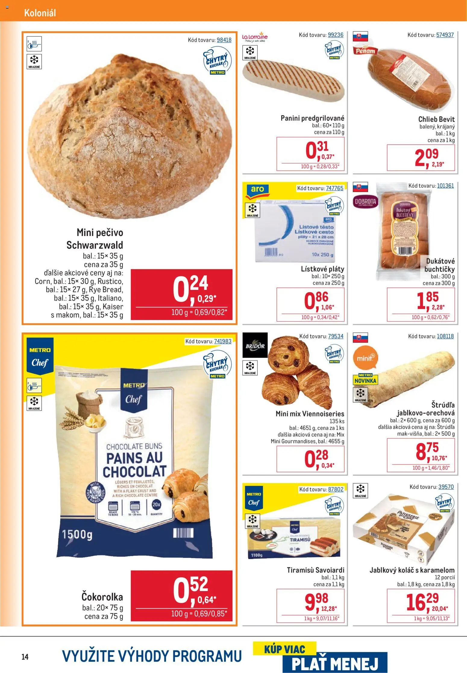 Nové Metro akcie – leták je platný od 17.06.2026 | Strana: 14 | Produkty: Chlieb, Koláč, Lístkové cesto