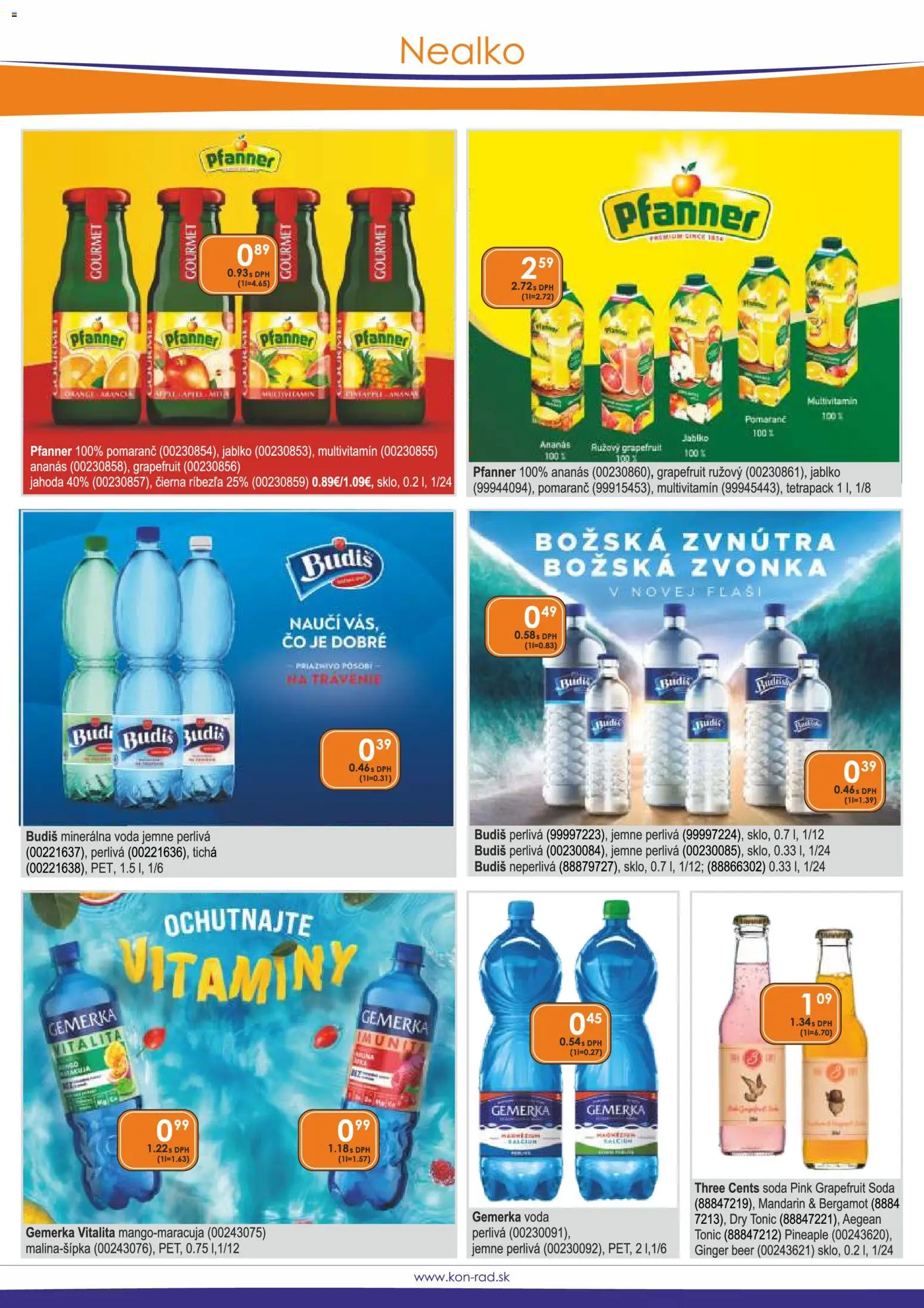 Nové KON - RAD akcie – leták je platný od 01.04.2026 | Strana: 23 | Produkty: Grapefruit, Voda, Minerálna voda, Gemerka