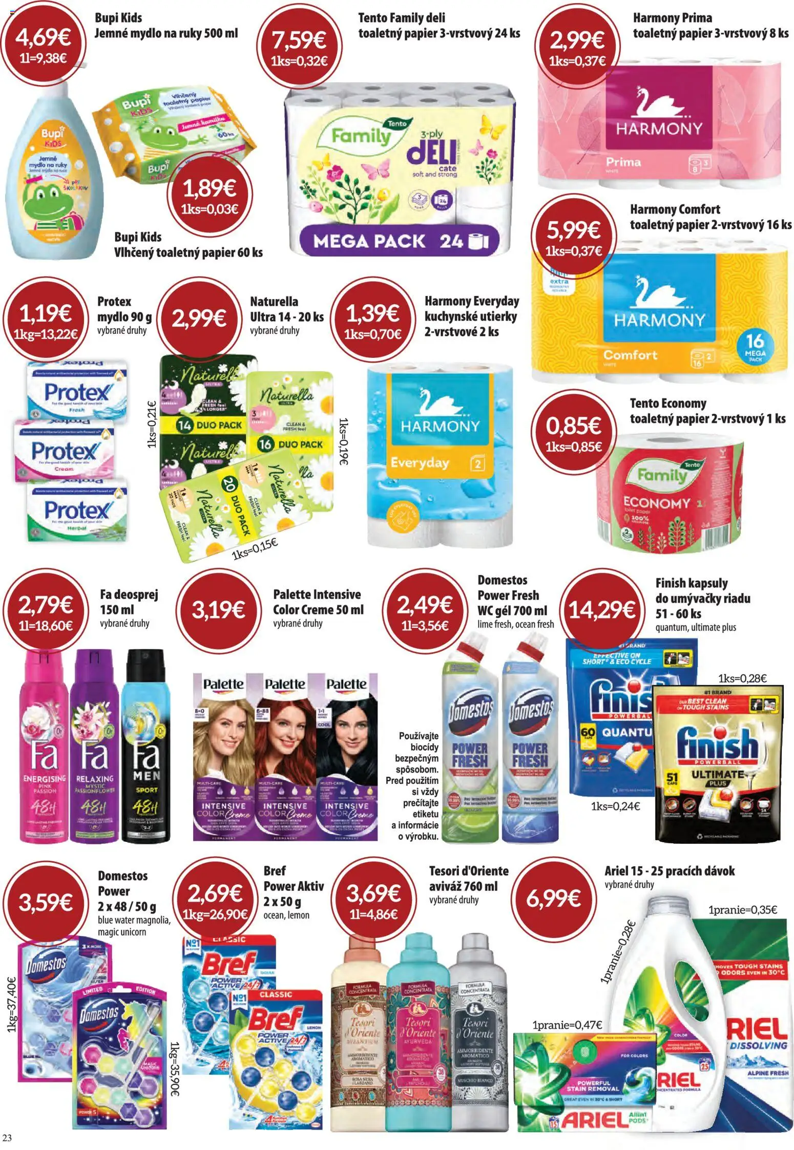 Nové CBA Verex akcie – leták je platný od 03.09.2026 | Strana: 23 | Produkty: Toaletný papier, Ariel, Domestos, Utierky