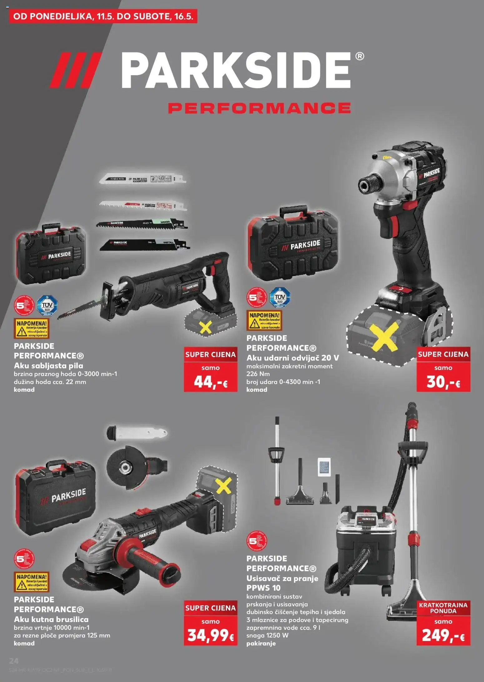Kaufland katalog | vrijedi od 06.05.2026 | Stranica: 24 | Proizvodi: Usisavač, Kutna brusilica, Pila, Odvijač