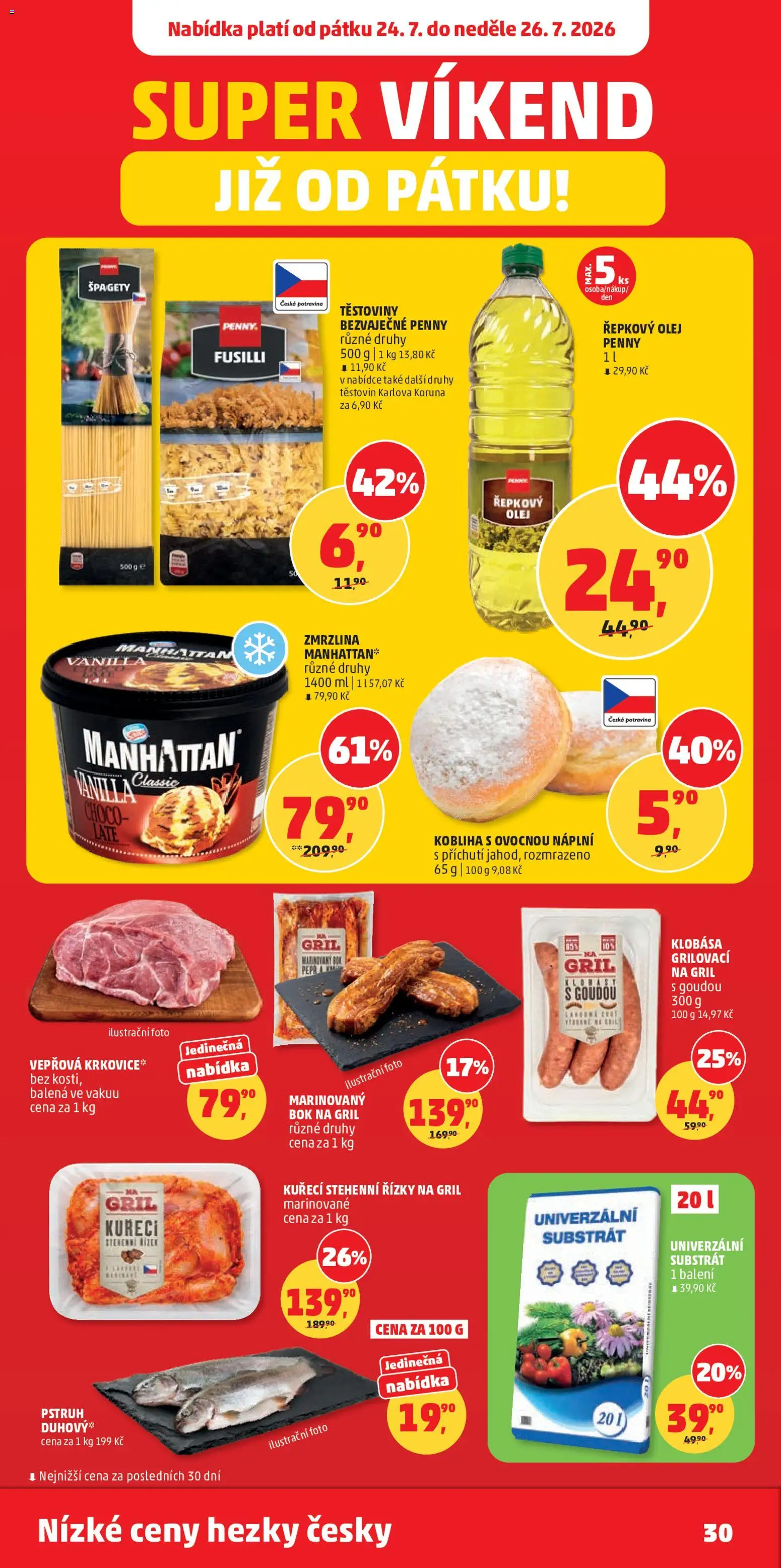 Penny Market leták od 22.07.2026 | Strana: 30 | Produkty: Olej, Klobása, Manhattan zmrzlina, Krkovice