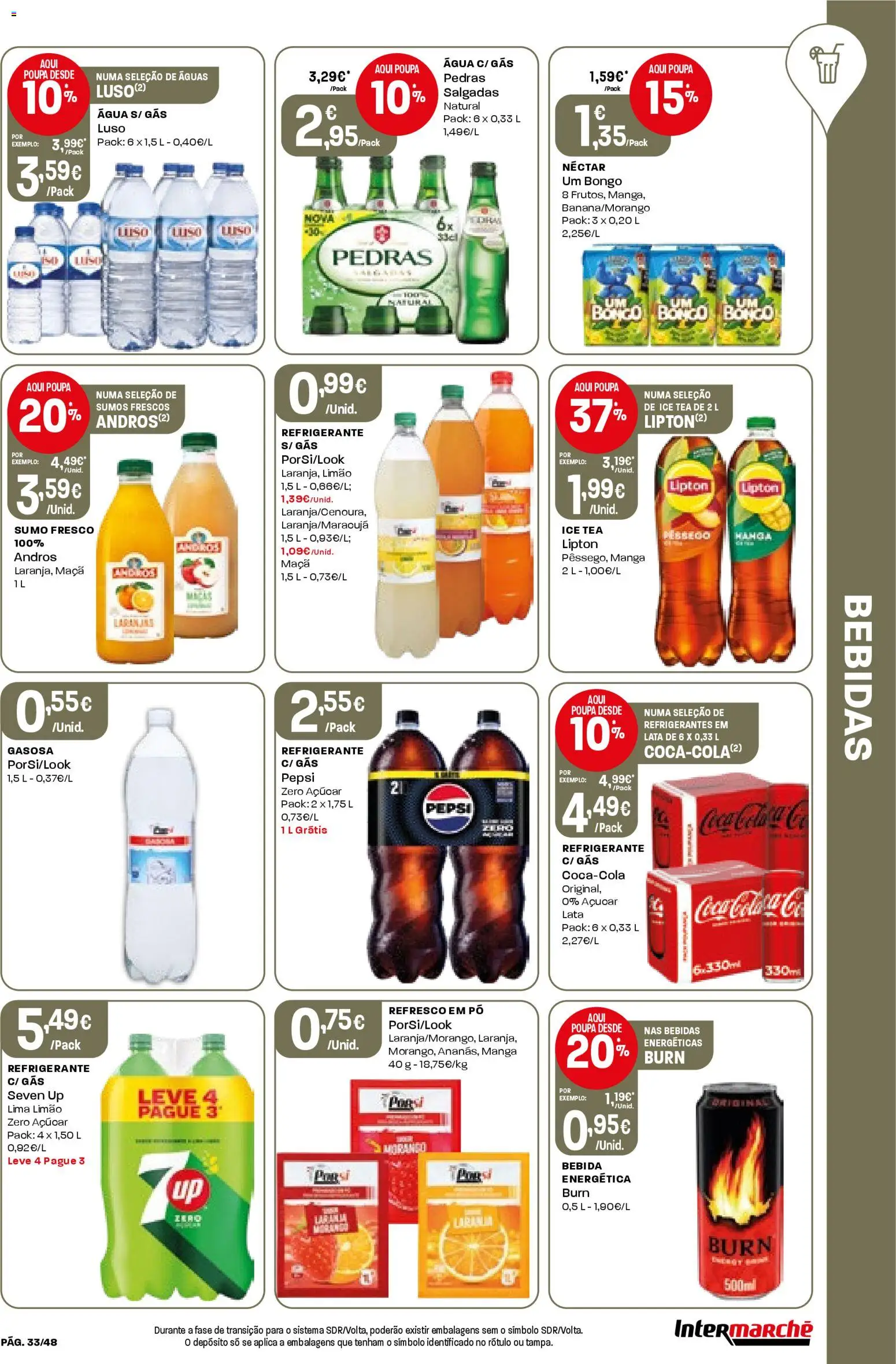 Intermarché folheto │ válido de 16.04.2026 | Página: 33 | Produtos: Agua, Refrigerante, Pó, Bebida