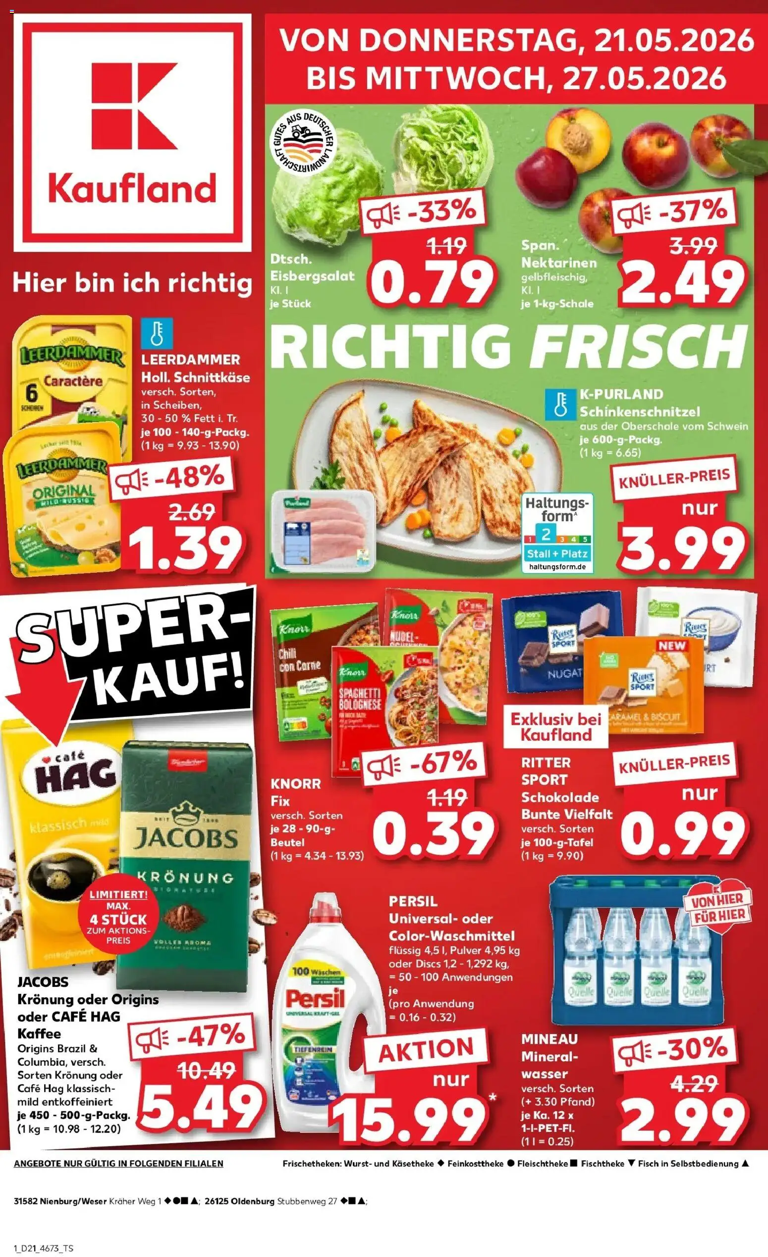 Kaufland Prospekt Oldenburg – gültig ab 18.05.2026 | Seite: 6 | Produkte: Nektarinen, Schokolade, Ritter sport, Knorr