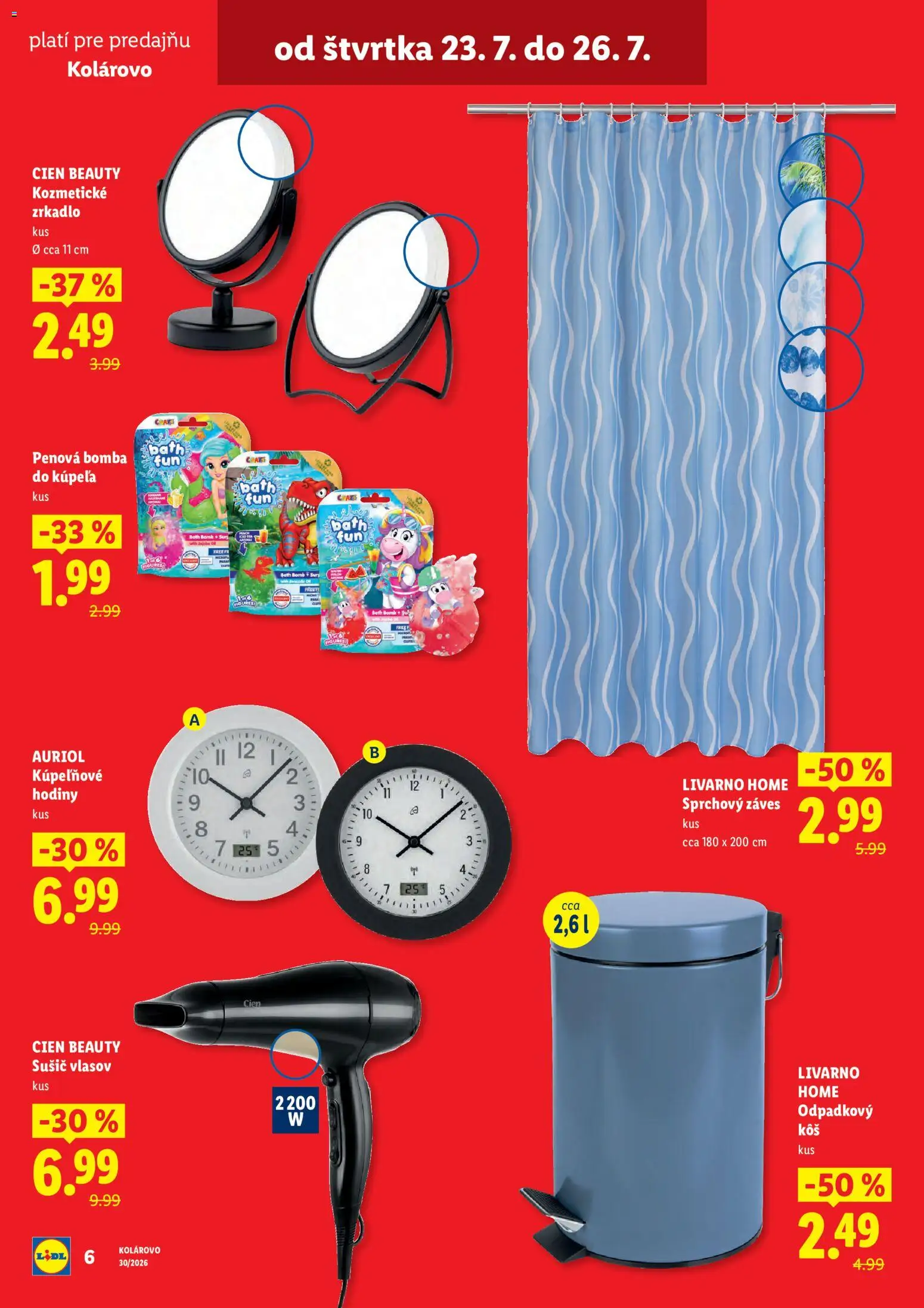 Nové Lidl akcie – leták je platný od 23.07.2026 | Strana: 6 | Produkty: Zrkadlo, Hodiny, Sušič vlasov
