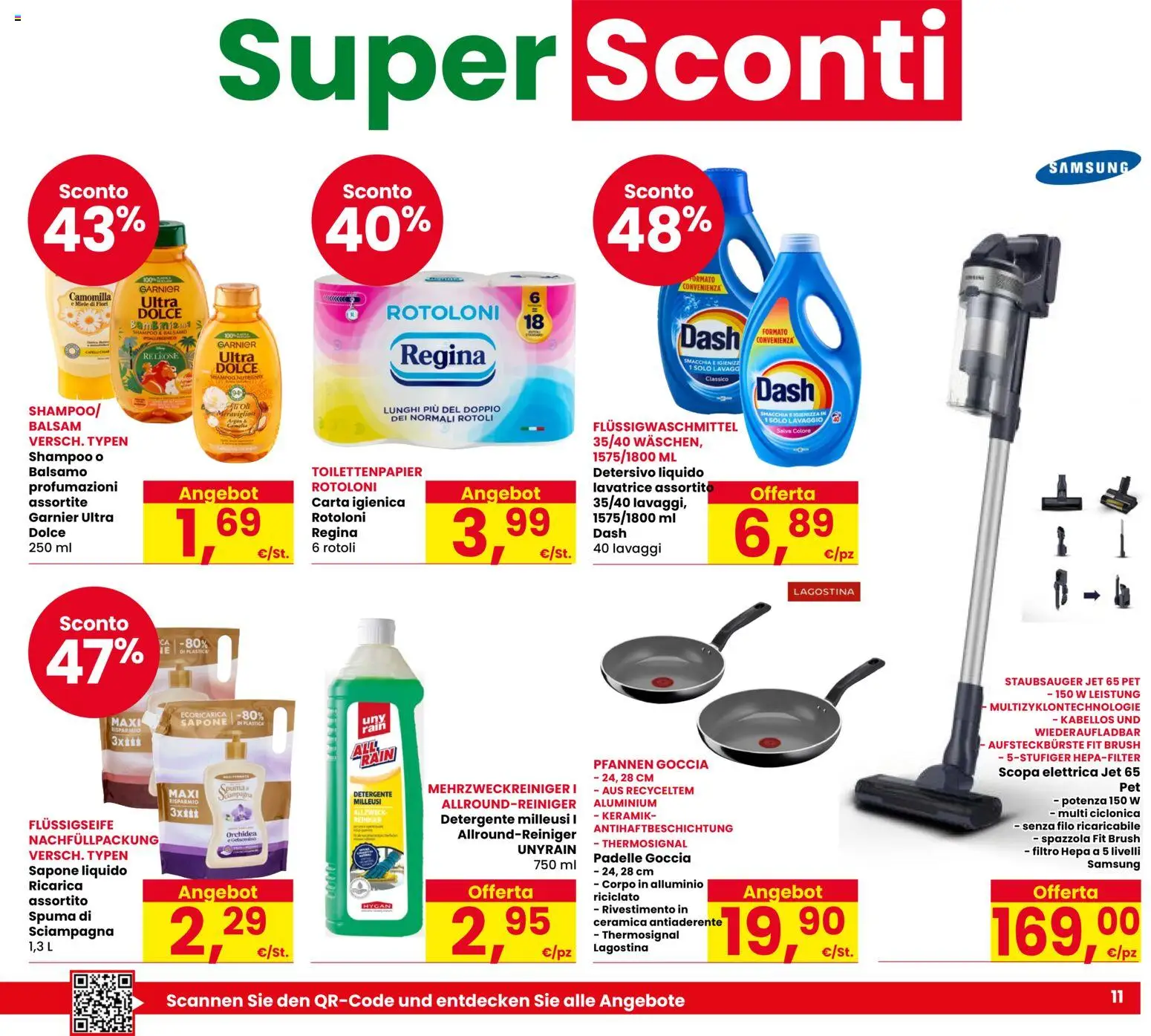 Volantino Eurospar del 03/09/2026 | Pagina: 11 | Prodotti: Shampoo, Scopa elettrica, Filtro HEPA, Alluminio