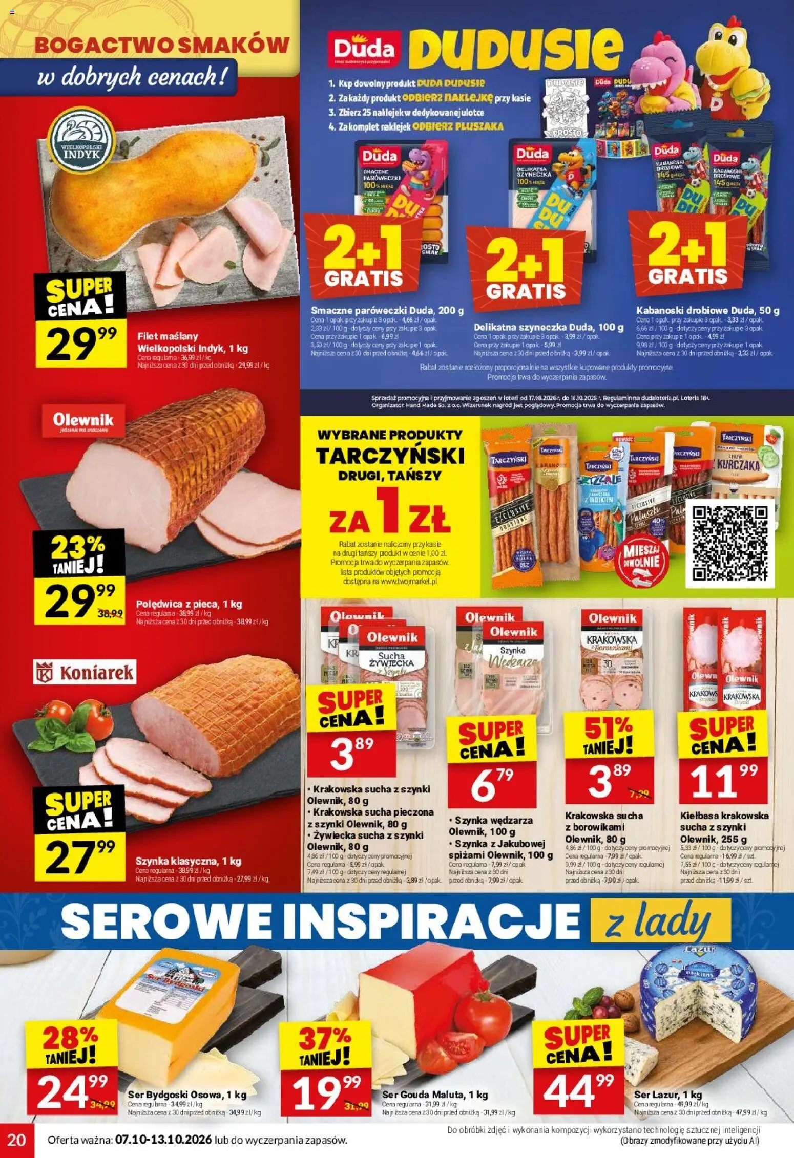 Twój Market gazetka od 07.10.2026 | Strona: 20 | Produkty: Kiełbasa, Indyk, Kiełbasa krakowska, Ser gouda