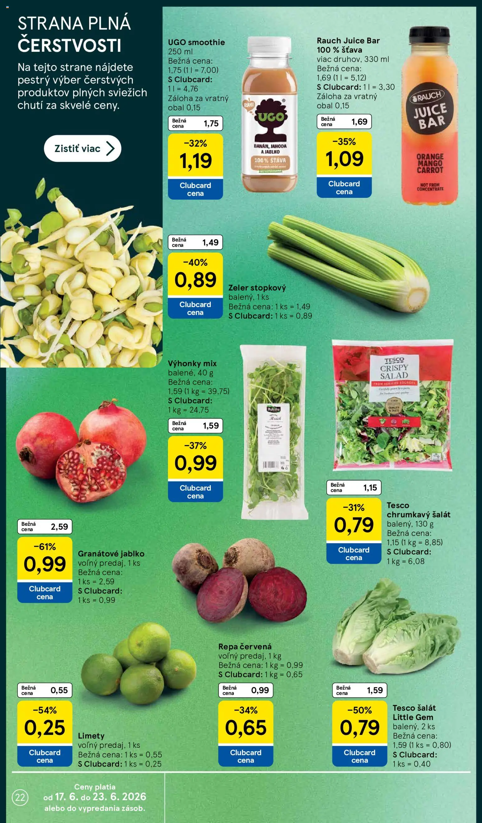 Nové Tesco akcie – leták je platný od 17.06.2026 | Strana: 22 | Produkty: Šalát, Mango, Zeler