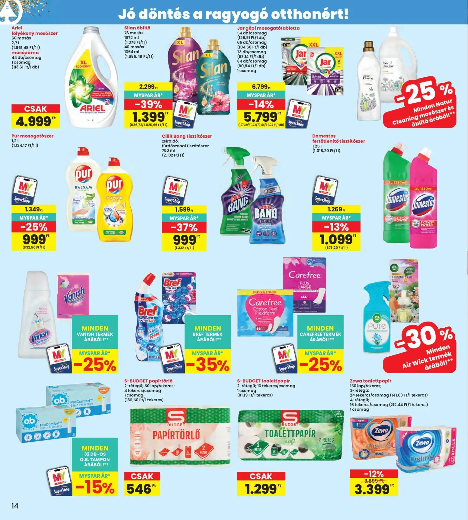 Interspar akciós ujság - amely érvényes a következő dátumtól: 11.06.2026 | Oldal: 14 | Termékek: Ariel, Folyékony mosószer, Mosószer, Mosogatószer