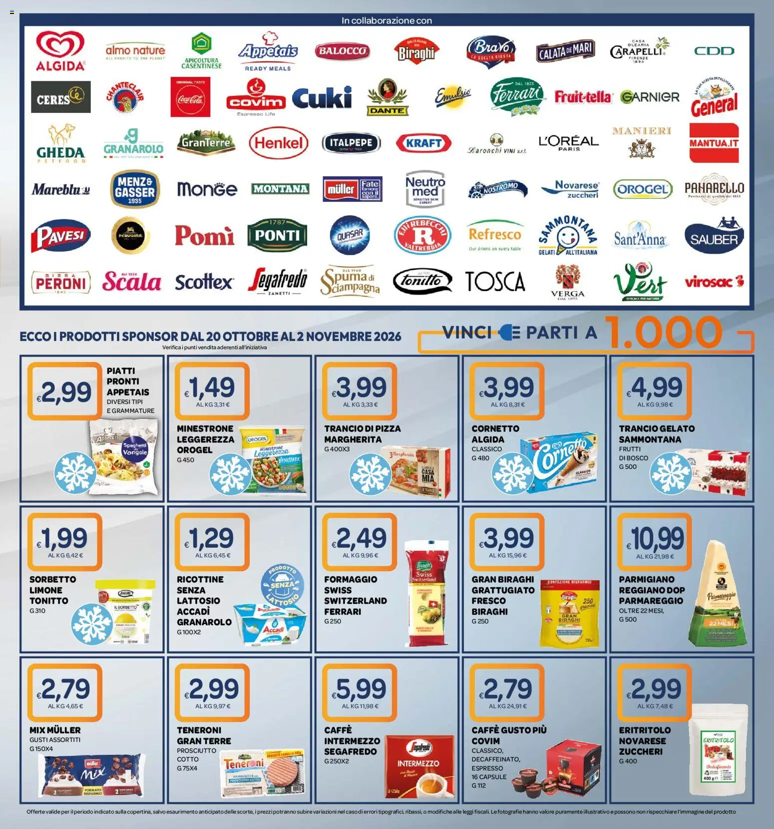 Volantino Ekom del 20/10/2026 | Pagina: 3 | Prodotti: Cornetto, Vongole, Sorbetto, Parmigiano