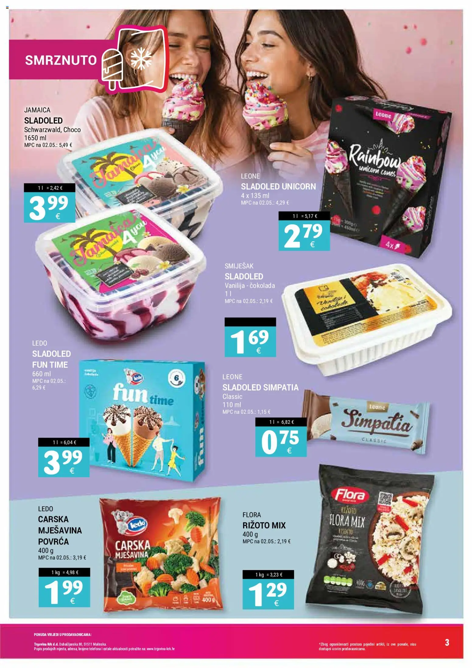 Trgovina Krk katalog | vrijedi od 16.09.2026 | Stranica: 3 | Proizvodi: Rižoto, Čokolada, Ledo, Sladoled