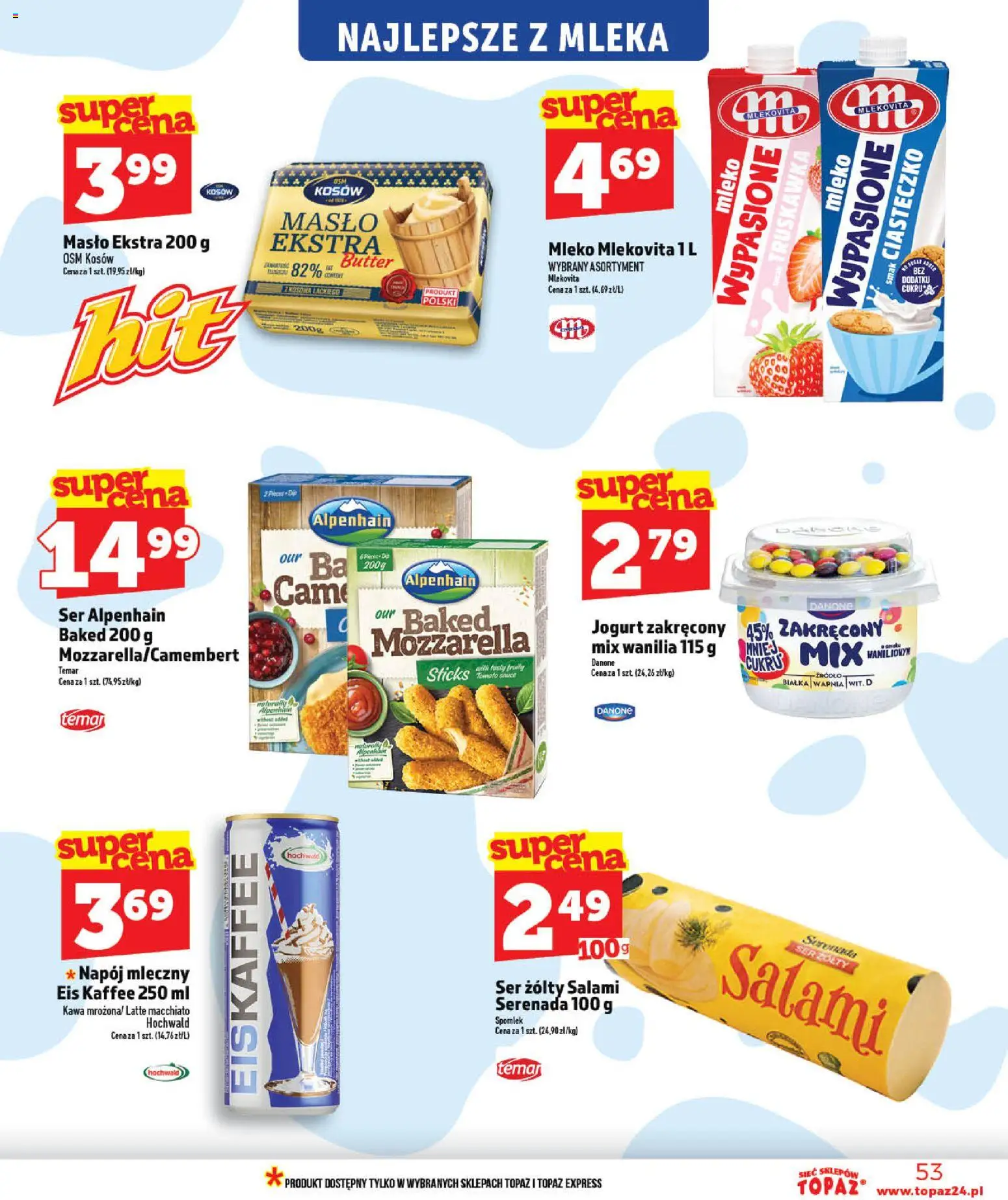 Topaz gazetka - MAZ od 28.05.2026 | Strona: 53 | Produkty: Ser żółty, Masło, Ser, Mozzarella