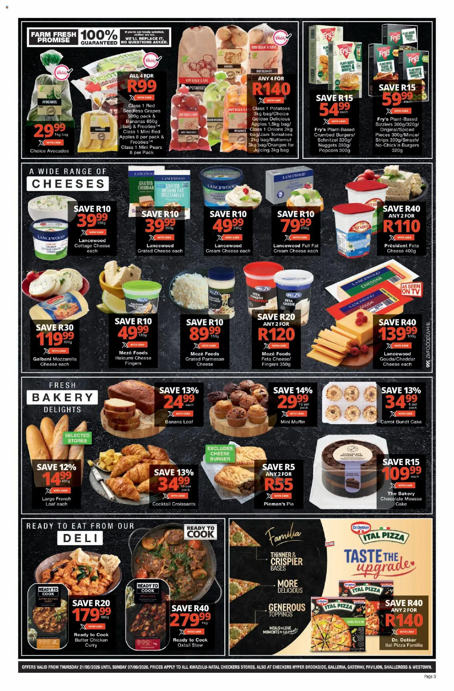 New Checkers catalogue – valid from 21.05.2026 | Page: 3 | Products: Cheese, Oranges, Onions, Pepper