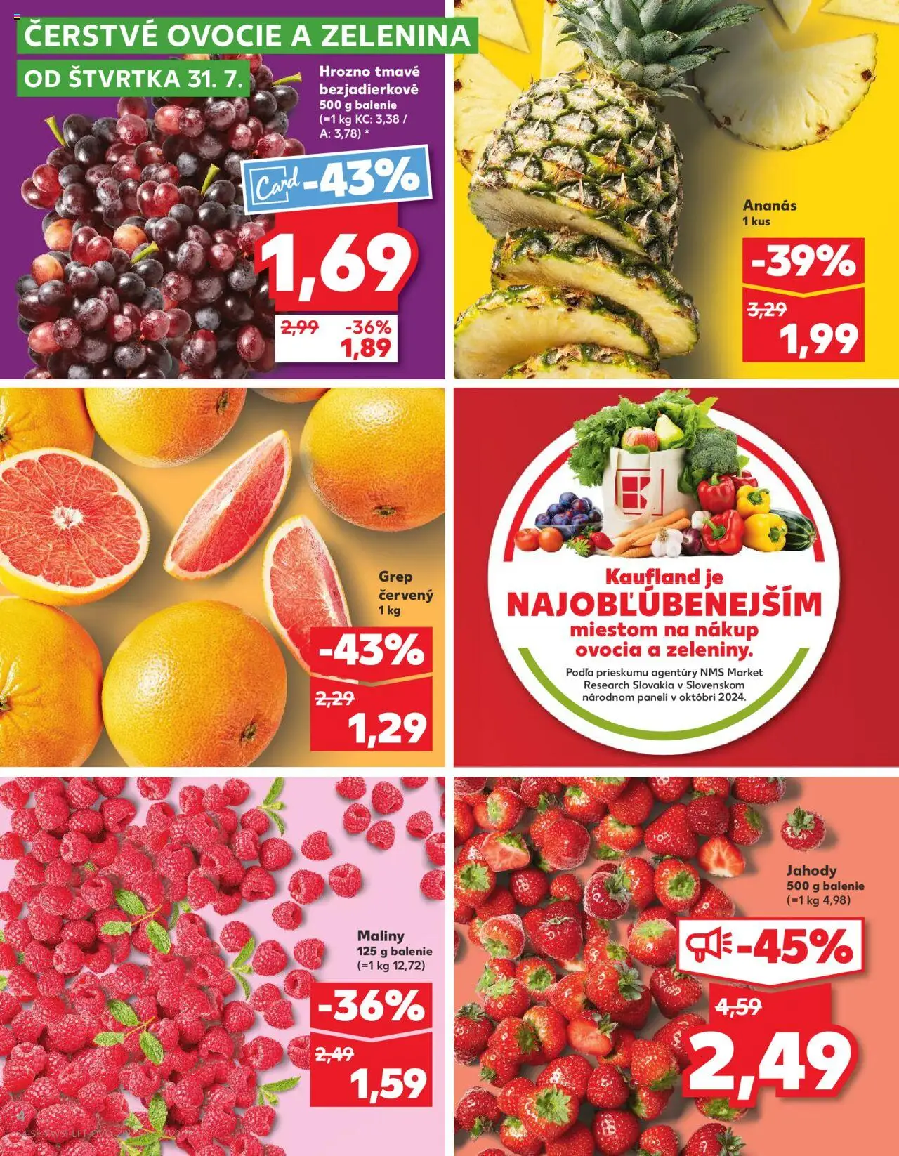Nové Kaufland akcie – leták je platný od 31.07.2025 | Strana: 4 | Produkty: Ananás, Jahody, Grep, Maliny
