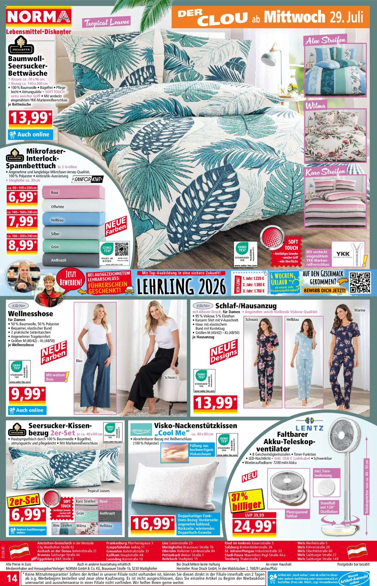 Norma Flugblatt gültig ab 27.07.2026 | Seite: 14 | Produkte: Hose, Bein, Ventilator, Kissen