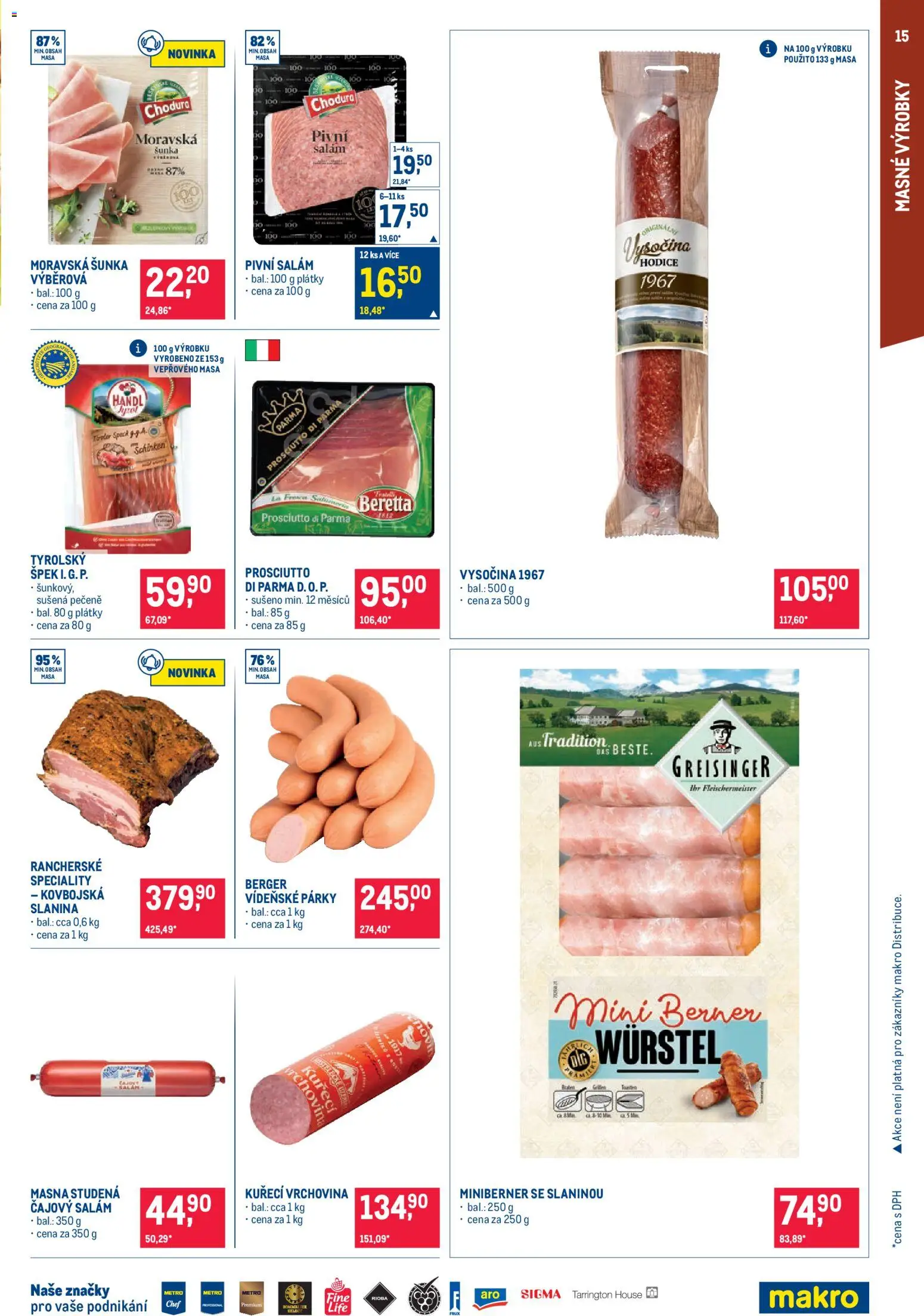 Makro leták - Pro milovníky jídla od 15.07.2026 | Strana: 15 | Produkty: Šunka, Prosciutto, Vysočina, Slanina
