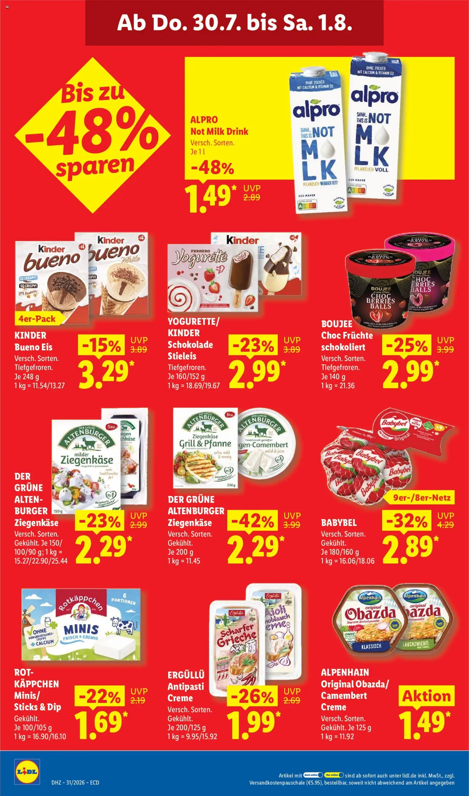 Lidl Německo leták od 27.07.2026 | Strana: 62 | Produkty: Babybel, Kinder, Camembert, Kinder Bueno