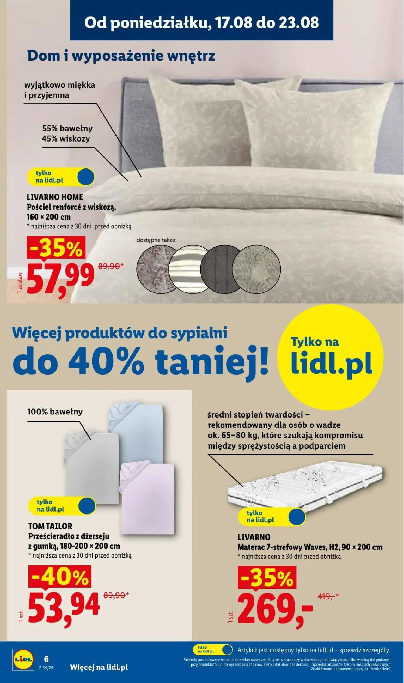 Lidl gazetka od 17.08.2026 | Strona: 6 | Produkty: Pościel, Materac, Prześcieradło