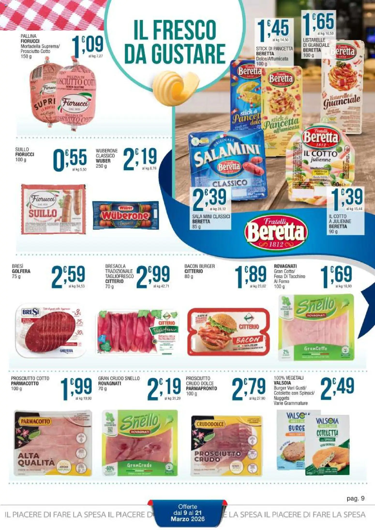 Volantino Sidis del 09.03.2026 | Pagina: 9 | Prodotti: Bresaola, Pancetta, Tacchino, Spinaci