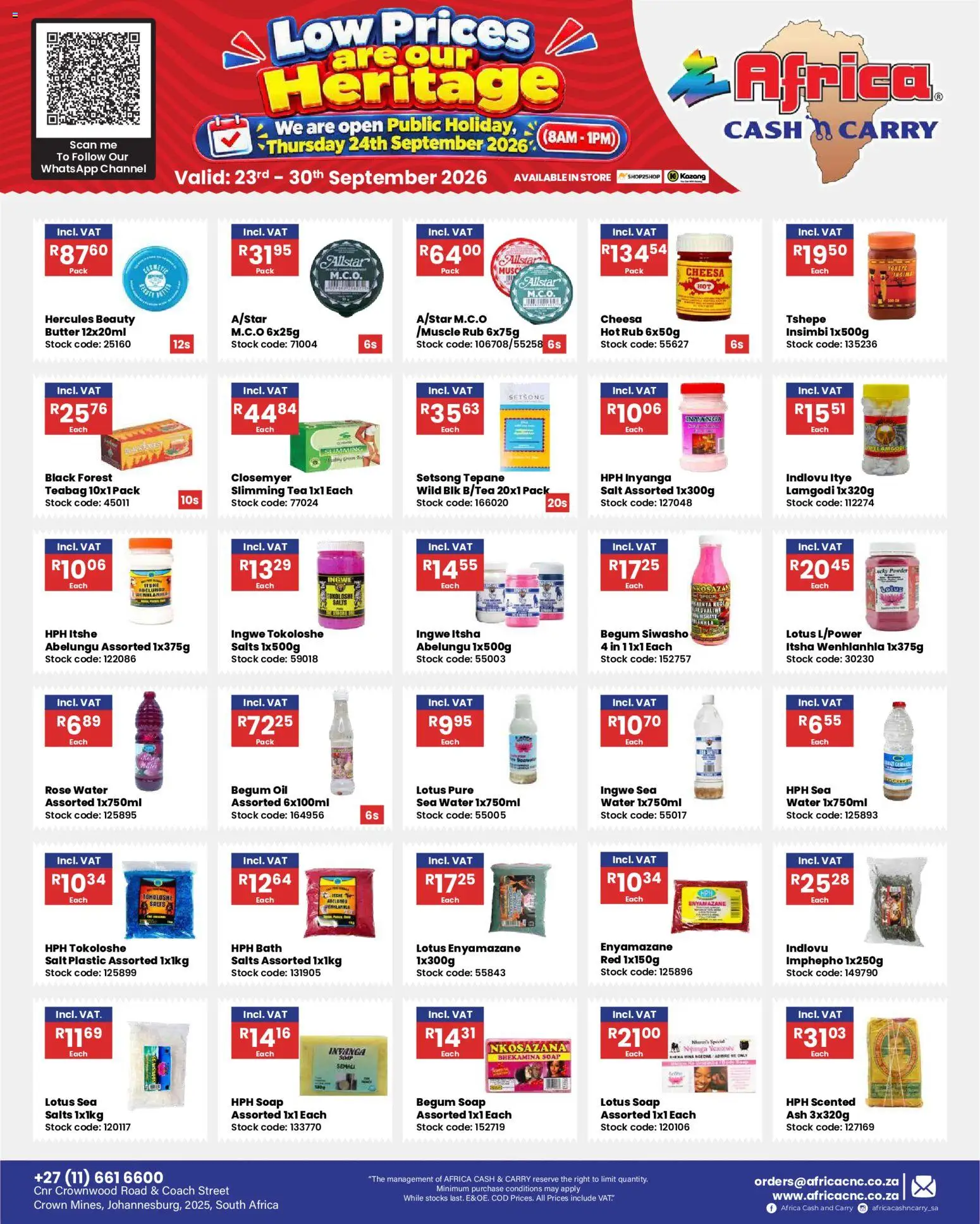 New Africa Cash & Carry catalogue – valid from 23/09/2026 | Page: 20 | Products: Lotus, Bath, Tea, Salt