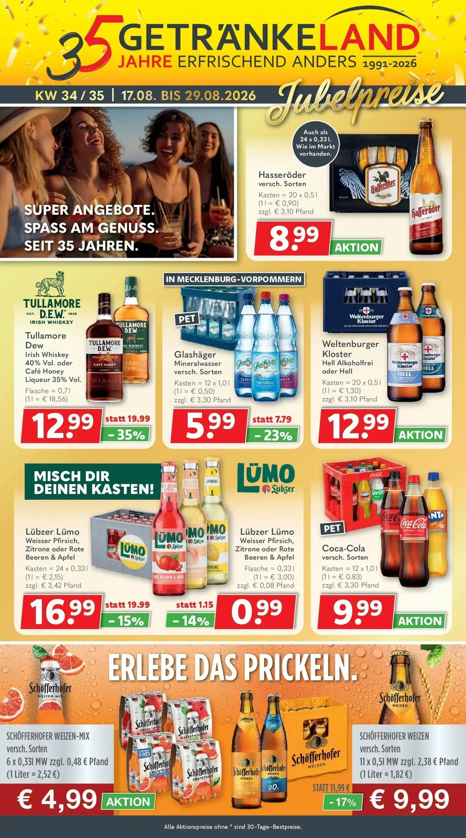 Getränkeland Prospekt Neustrelitz (ab 17.08.2026) zum Blättern | Seite: 1 | Produkte: Cola, Grapefruit, Zitrone, Lubzer