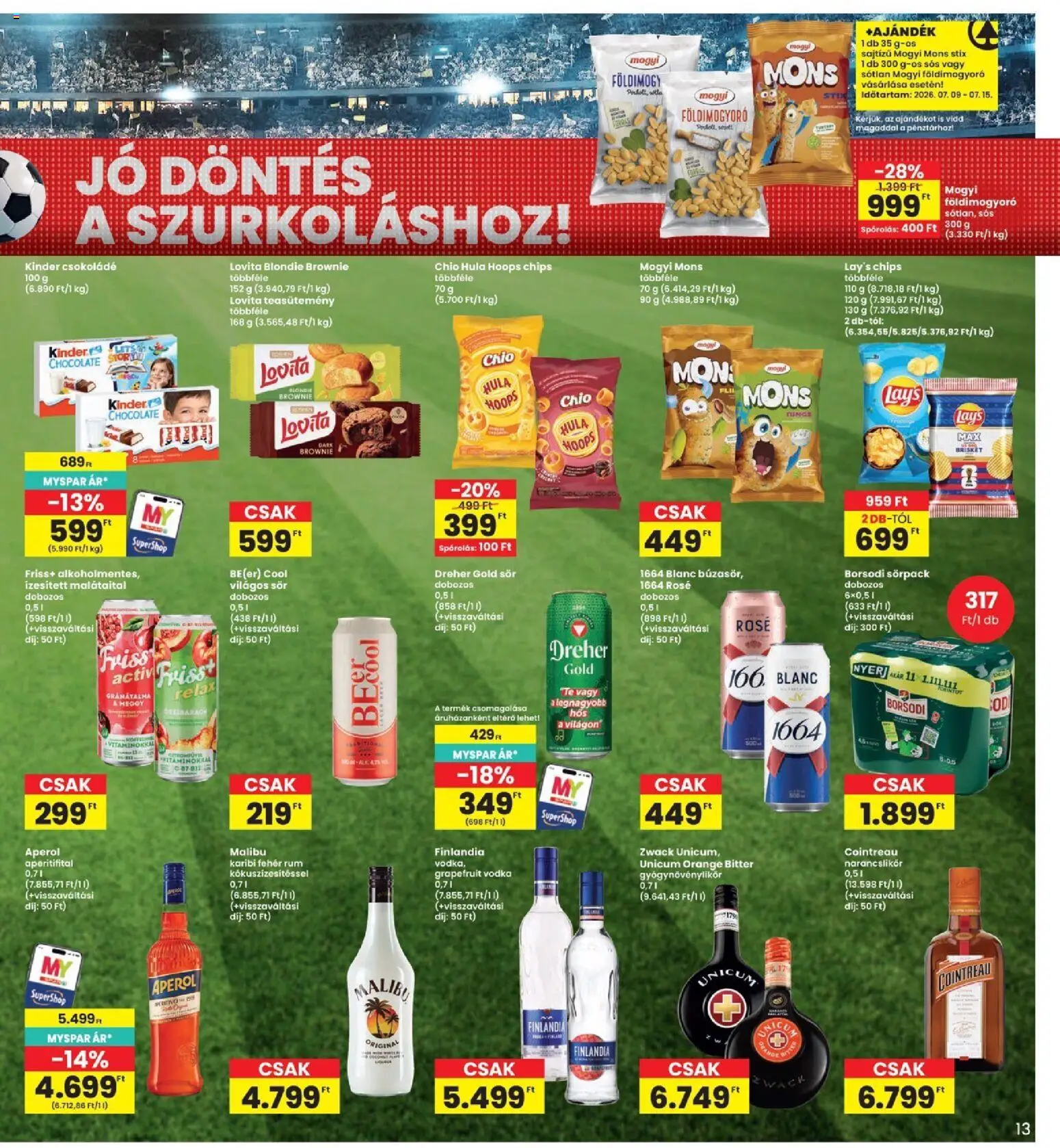 Interspar akciós ujság - amely érvényes a következő dátumtól: 2026.07.09. | Oldal: 13 | Termékek: Chips, Rum, Teasütemény, Vodka