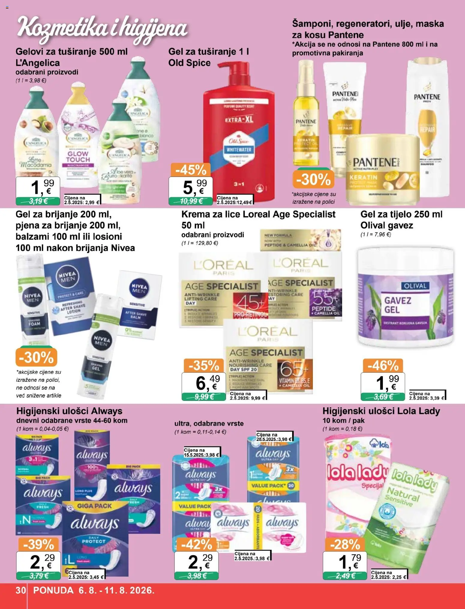 KTC katalog | vrijedi od 06.08.2026 | Stranica: 30 | Proizvodi: Higijenski ulošci, Maska za kosu, Maska, Gel za brijanje