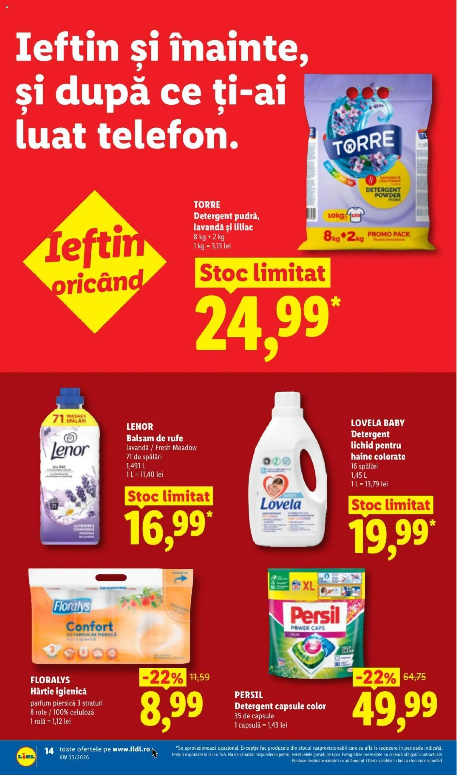 Noul catalog Lidl – valabil de la 24.08.2026 | Pagină: 14 | Produse: Role, Balsam, Detergent, Power