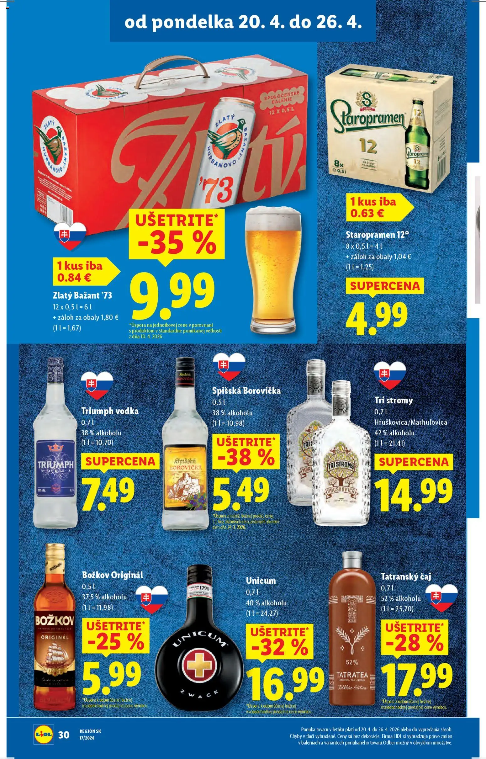 Nové Lidl akcie – leták je platný od 20.04.2026 | Strana: 33 | Produkty: Borovička, Zlatý Bažant, Vodka, Tatranský čaj