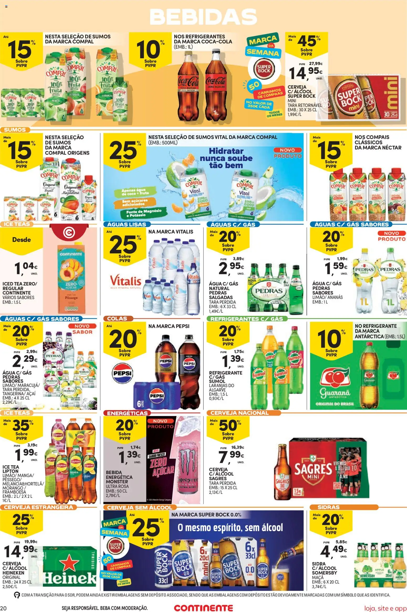 Continente Semanal Continente Bom Dia │ válido de 26.05.2026 | Página: 20 | Produtos: Refrigerante, Açai, Somersby, Açúcar
