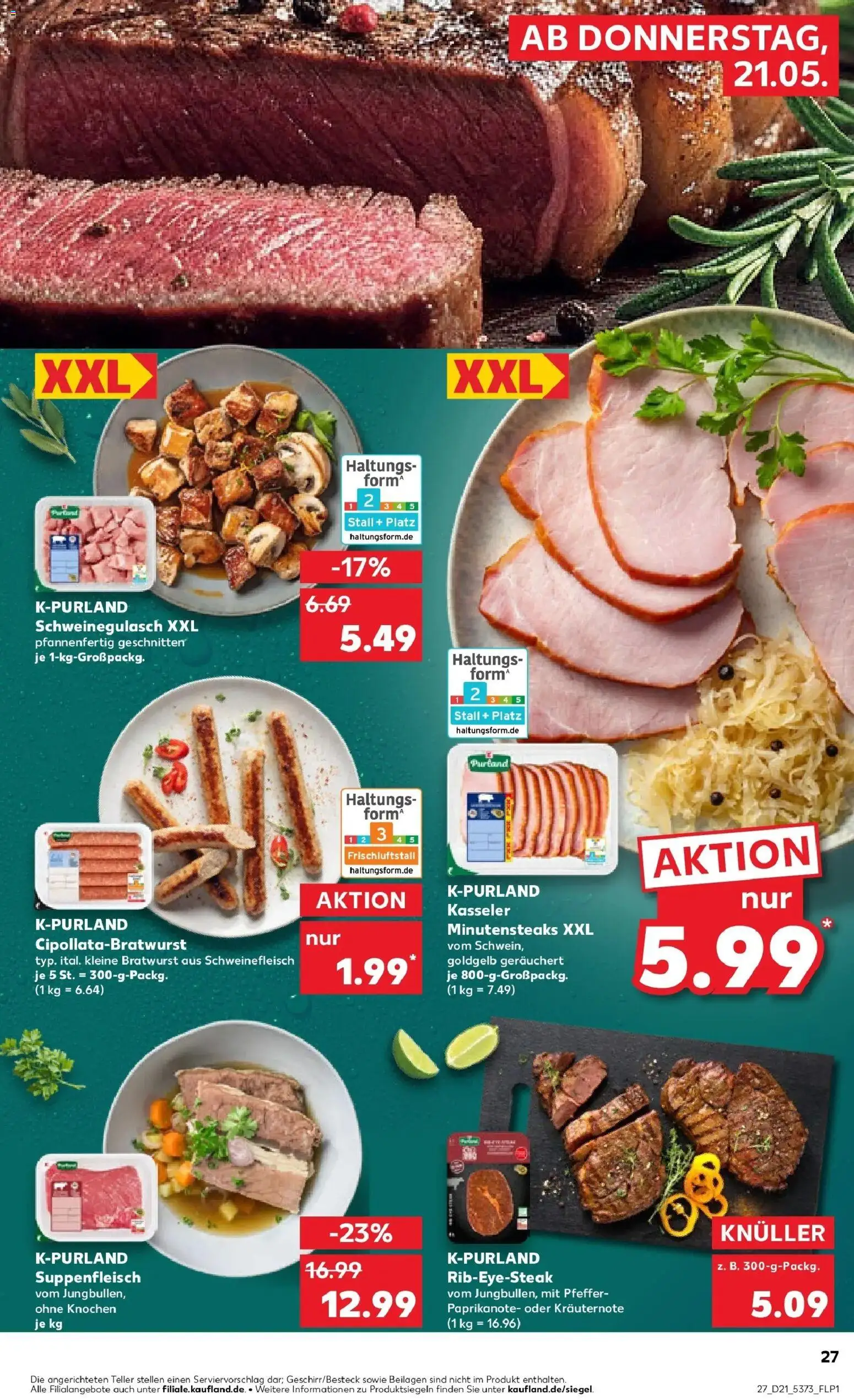 Kaufland Prospekt Rendsburg – gültig ab 21.05.2026 | Seite: 27 | Produkte: Schweinegulasch, Pfeffer, Suppenfleisch, Schweinefleisch