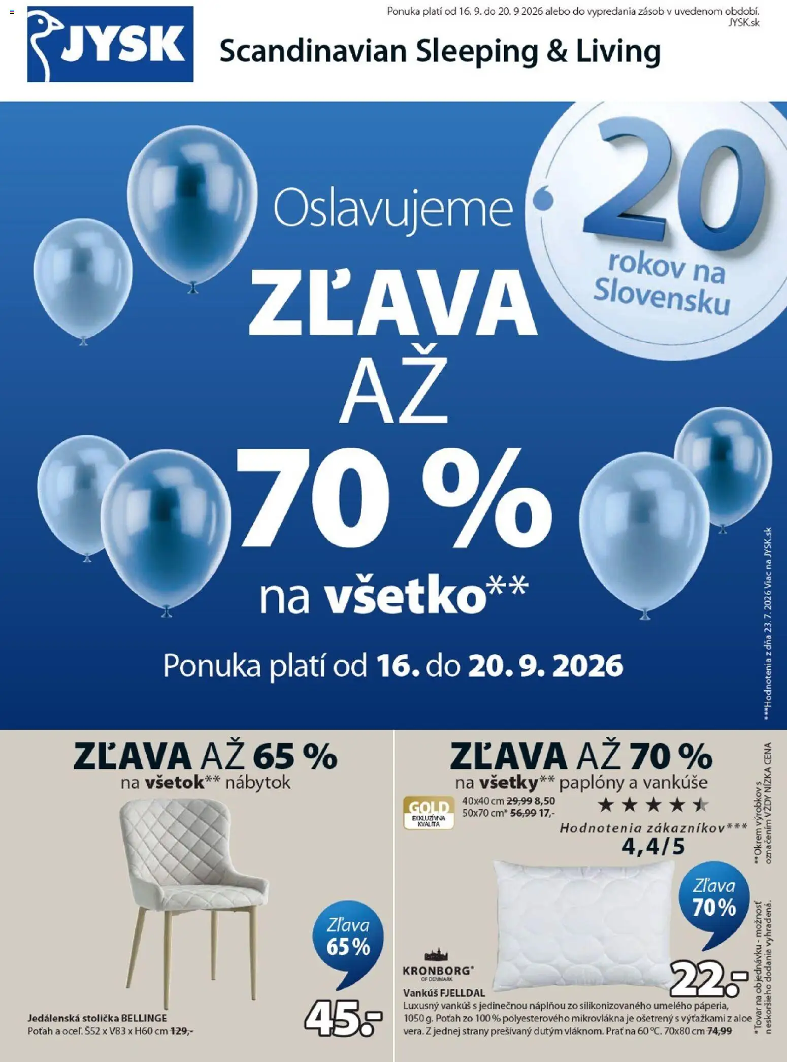 Nové JYSK akcie – leták je platný od 16.09.2026 | Strana: 1 | Produkty: Nábytok, Jedálenská stolička, Vankúš, Vankúše