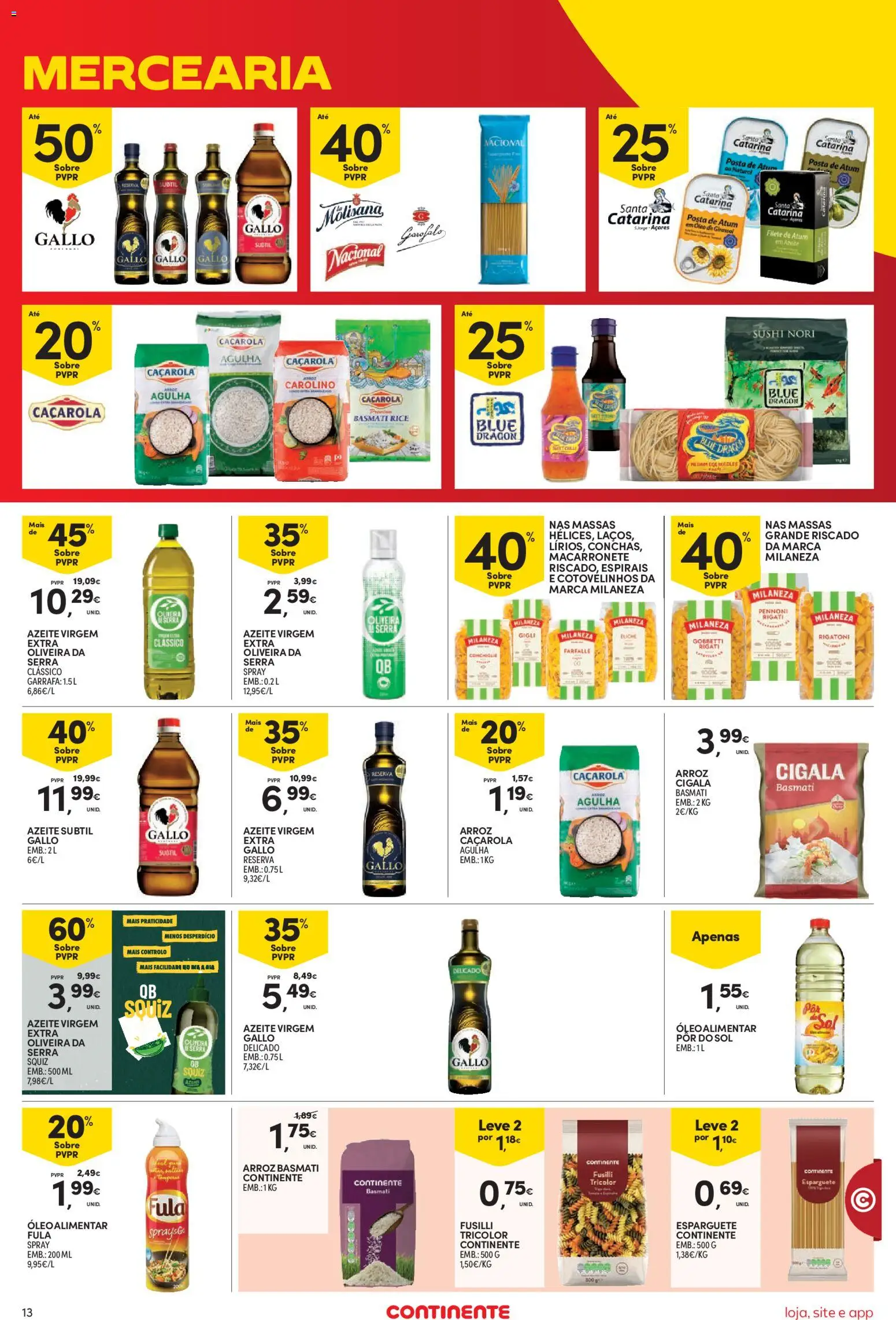 Continente Semanal Continente Bom Dia │ válido de 04/08/2026 | Página: 13 | Produtos: Atum, Esparguete, Azeite, Arroz basmati