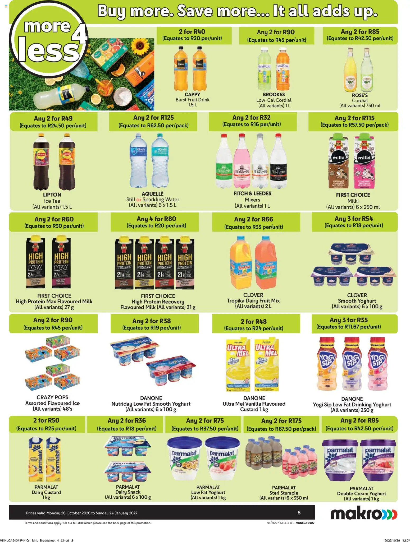 New Makro catalogue – valid from 26/10/2026 | Page: 5 | Products: Custard, Yoghurt, Water, Fruit