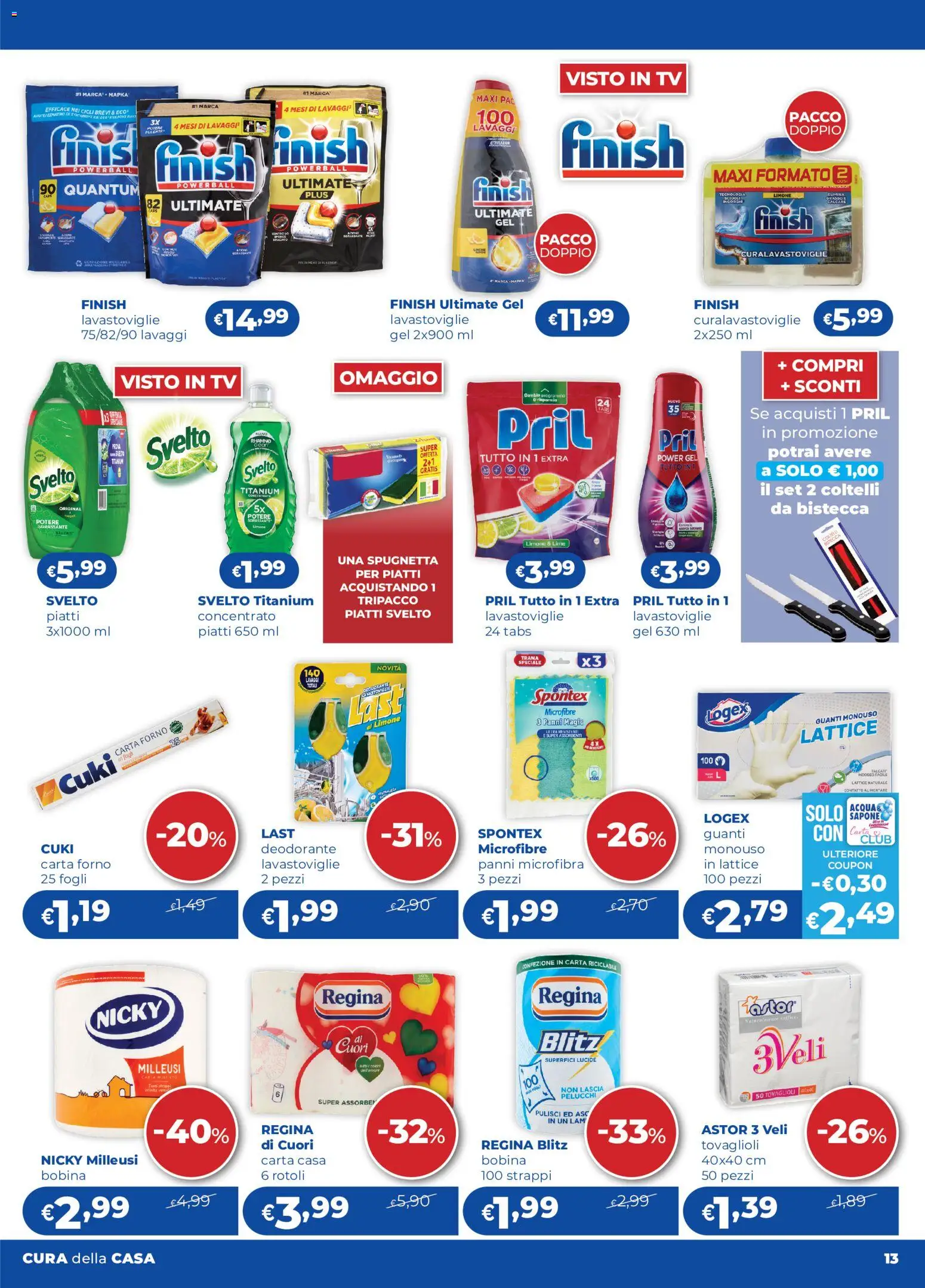 Volantino Acqua e Sapone del 02/11/2026 | Pagina: 13 | Prodotti: Guanti, Lavastoviglie, Forno, Carta forno