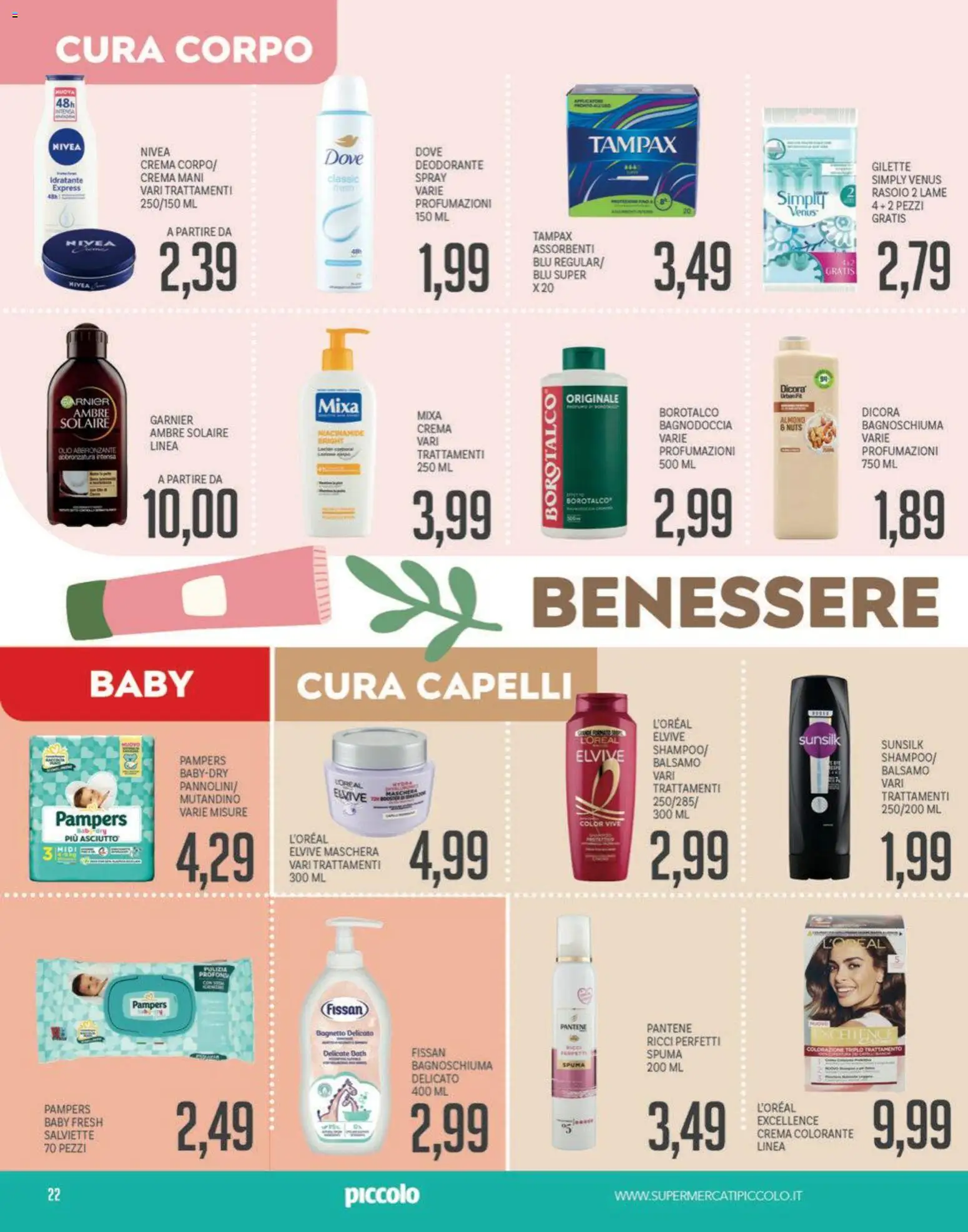 Volantino Piccolo del 18.05.2026 | Pagina: 22 | Prodotti: Balsamo, Maschera, Pampers, Bagnetto