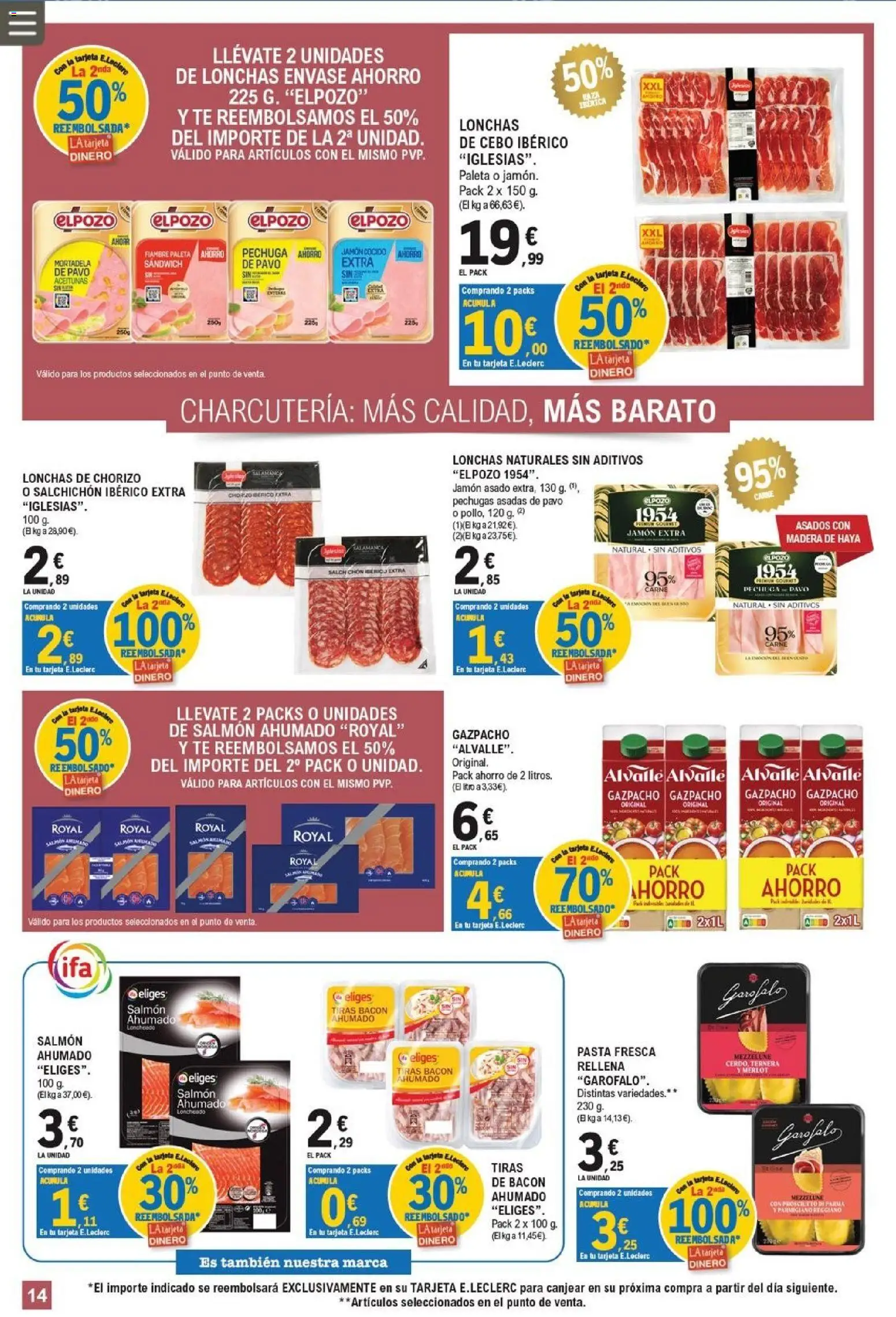 E.Leclerc folleto │ válido desde el 26/08/2026 | Página: 14 | Productos: Jamón, Salmón, Salmón ahumado, Mortadela