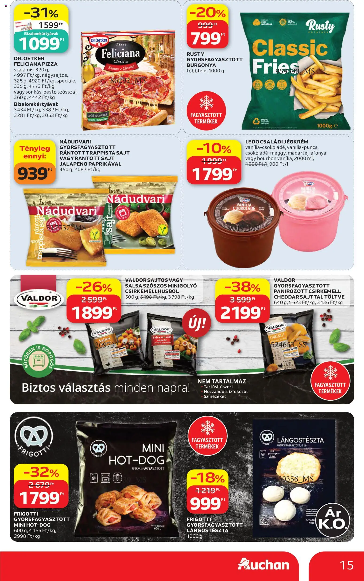 Auchan akciós ujság - amely érvényes a következő dátumtól: 2026.08.27. | Oldal: 15 | Termékek: Pesto, Vanília, Pizza, Csirkemell