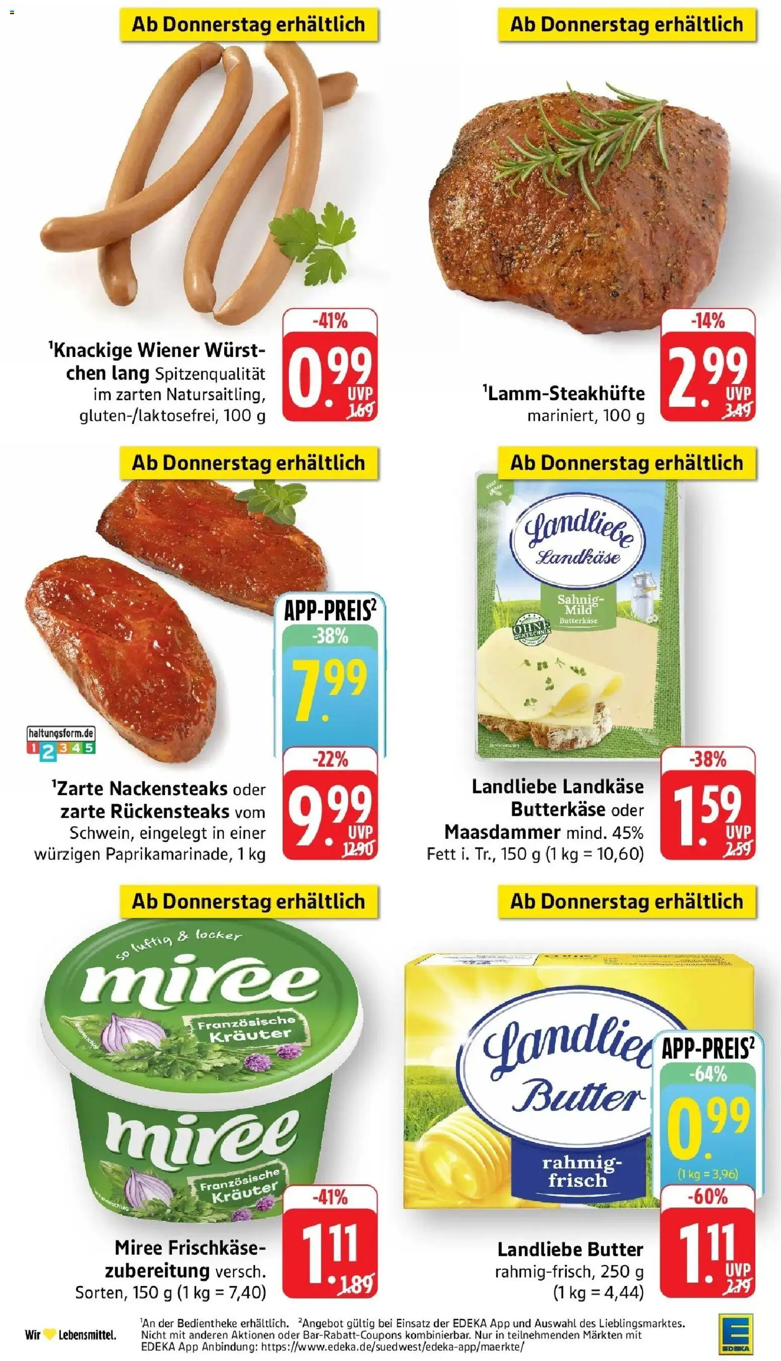 Edeka Prospekt Steinfeld (ab 17.08.2026) » Angebote Online | Seite: 40 | Produkte: Nackensteaks, Landliebe butter, Wurst, Frischkase